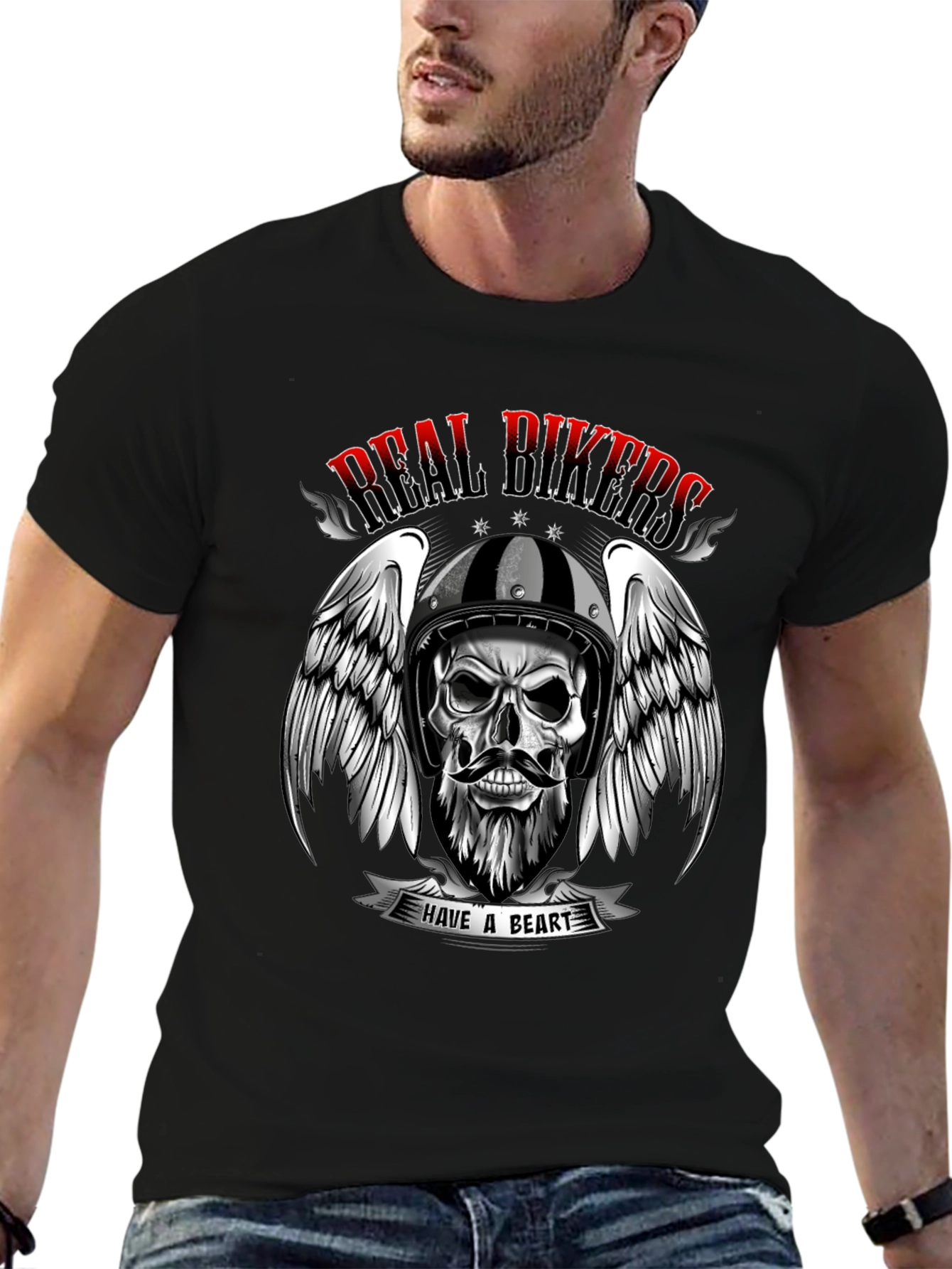 Real Bikers Skull Graphic T-Shirt