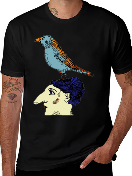Bird on Head Graphic Tee - Unique Design