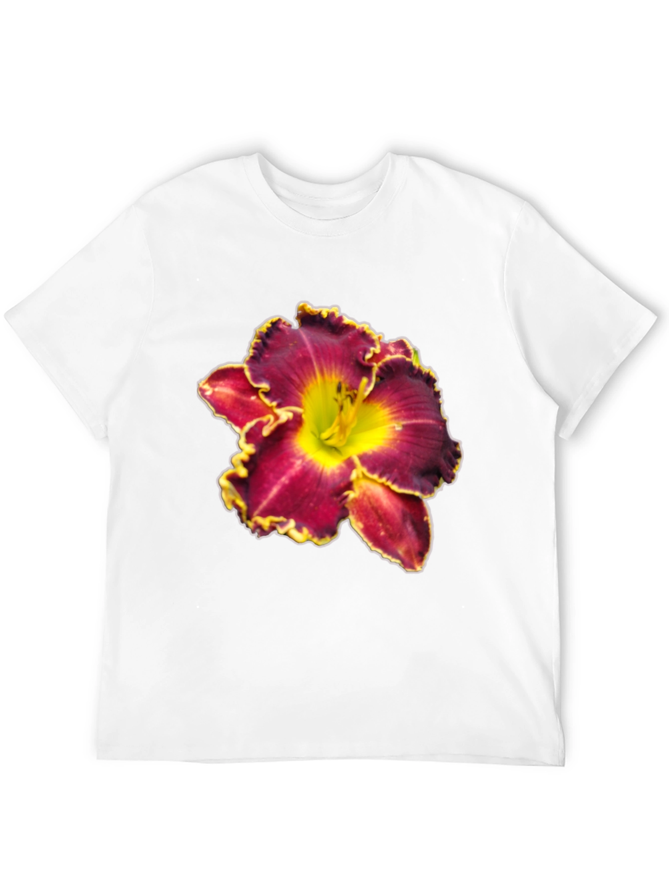 Floral T-Shirt: Maroon & Yellow Lily Design