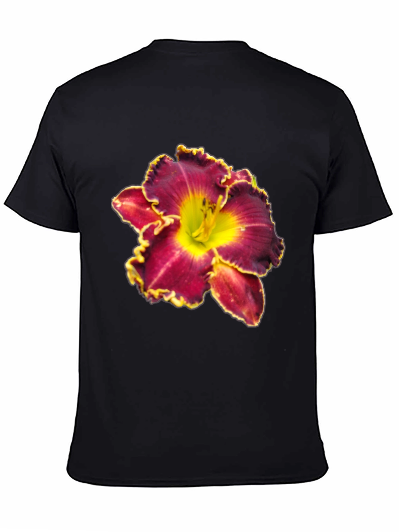 Floral T-Shirt: Maroon & Yellow Lily Design