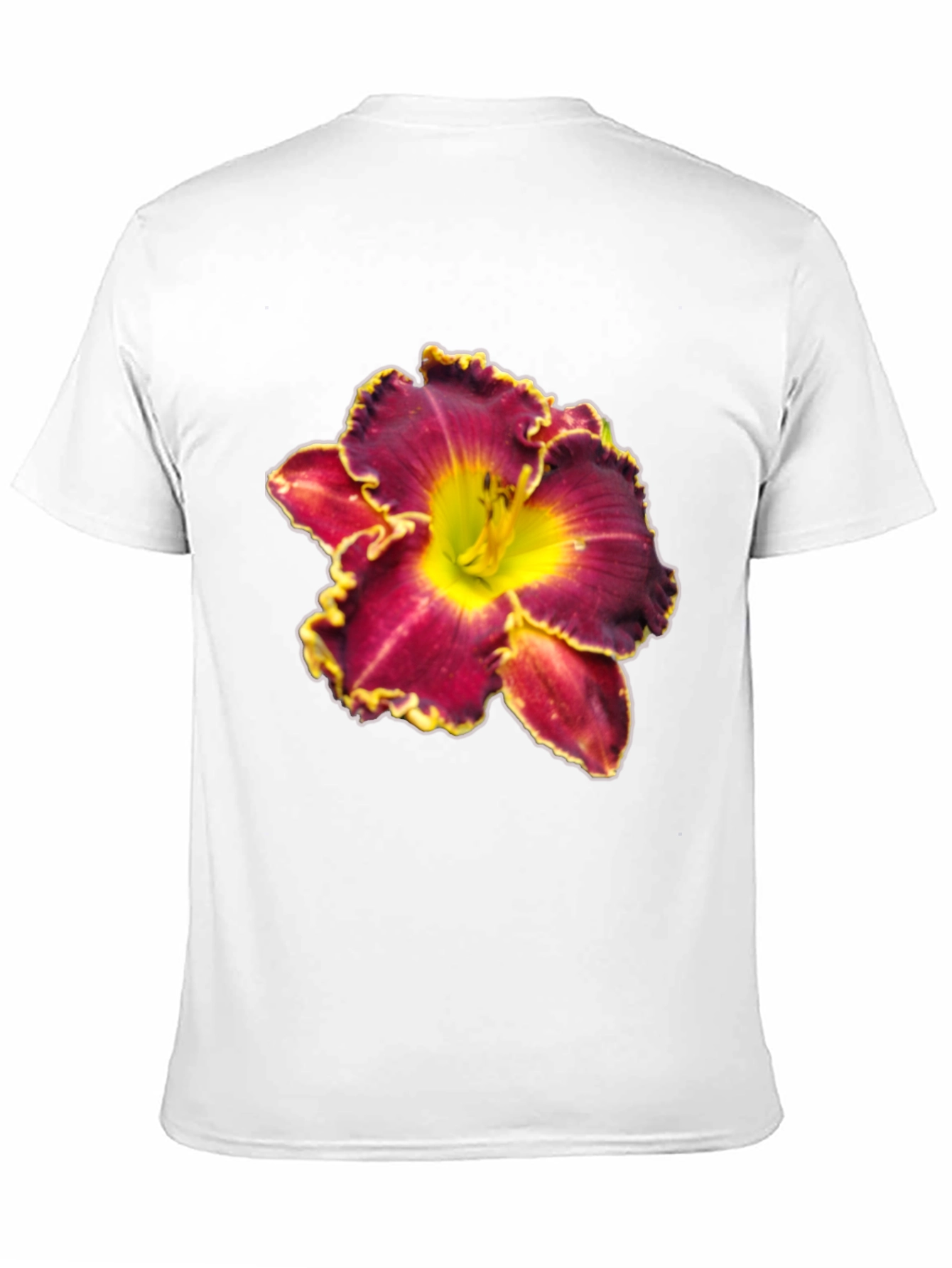 Floral T-Shirt: Maroon & Yellow Lily Design