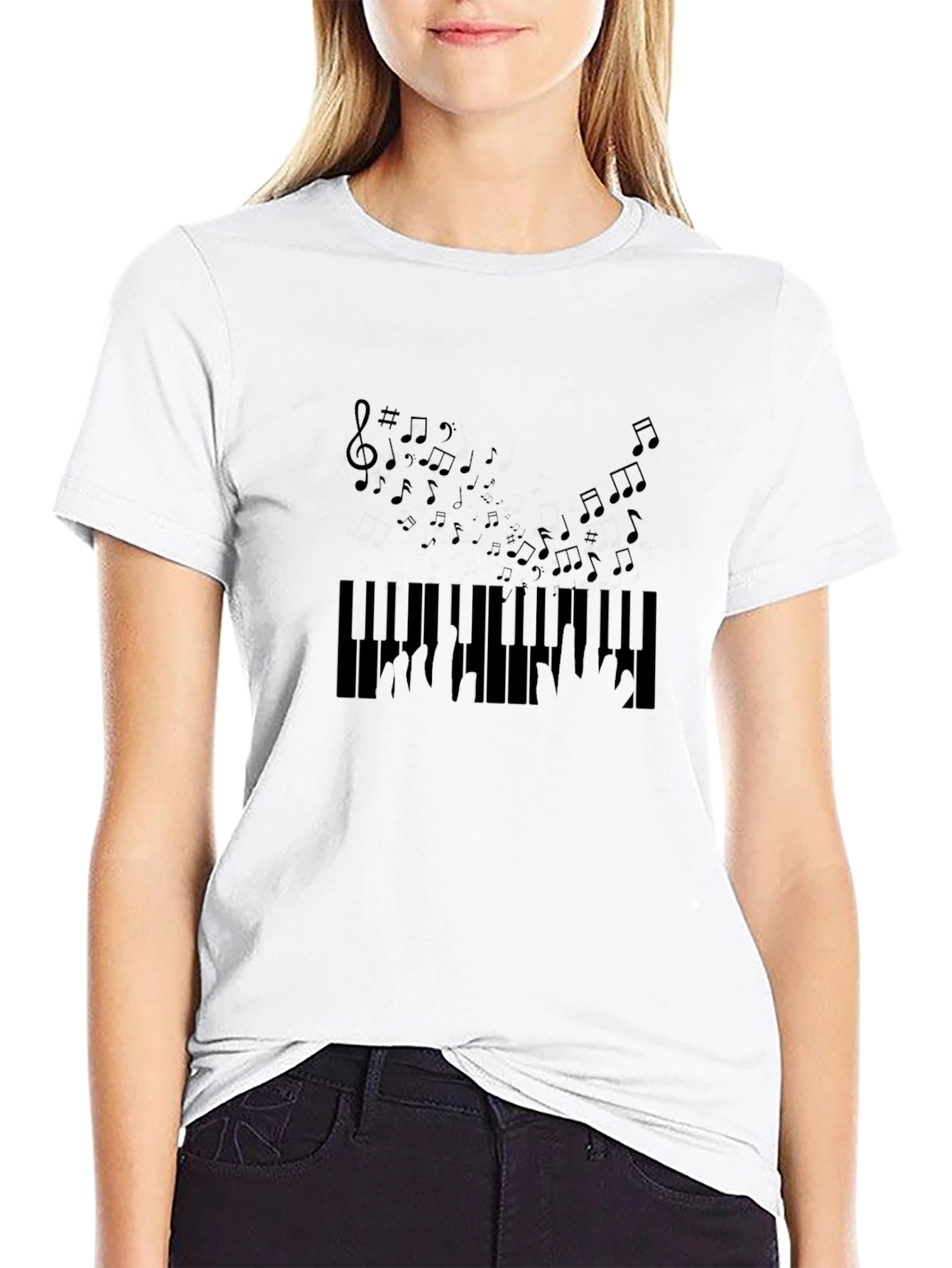Music Inspired Piano Keys Graphic Tee - Black