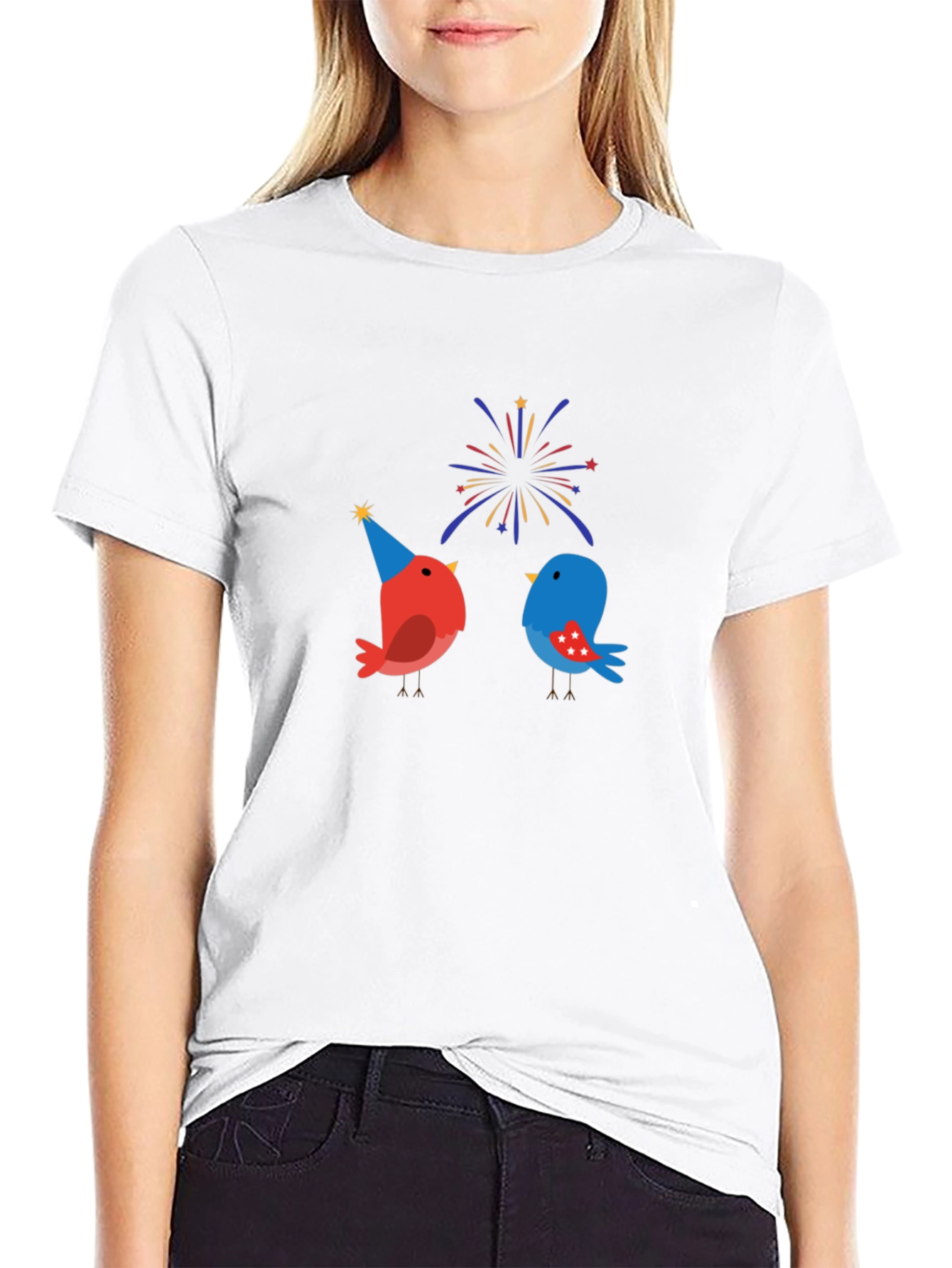 Festive Bird Graphic Black T-Shirt