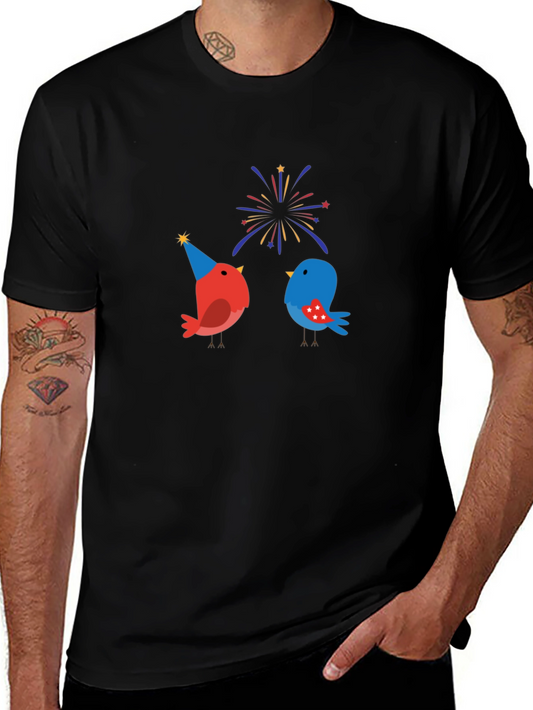 Festive Bird Graphic Black T-Shirt