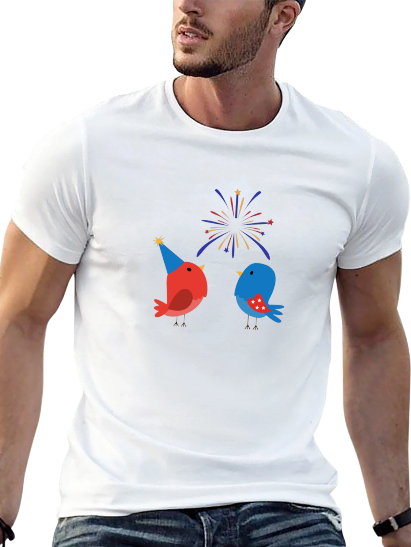 Festive Bird Graphic Black T-Shirt