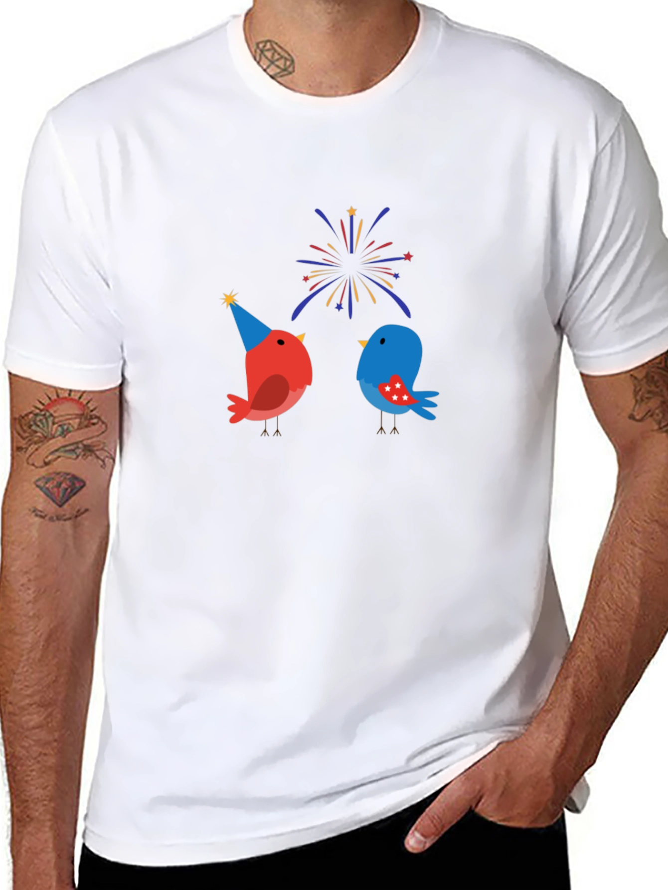 Festive Bird Graphic Black T-Shirt