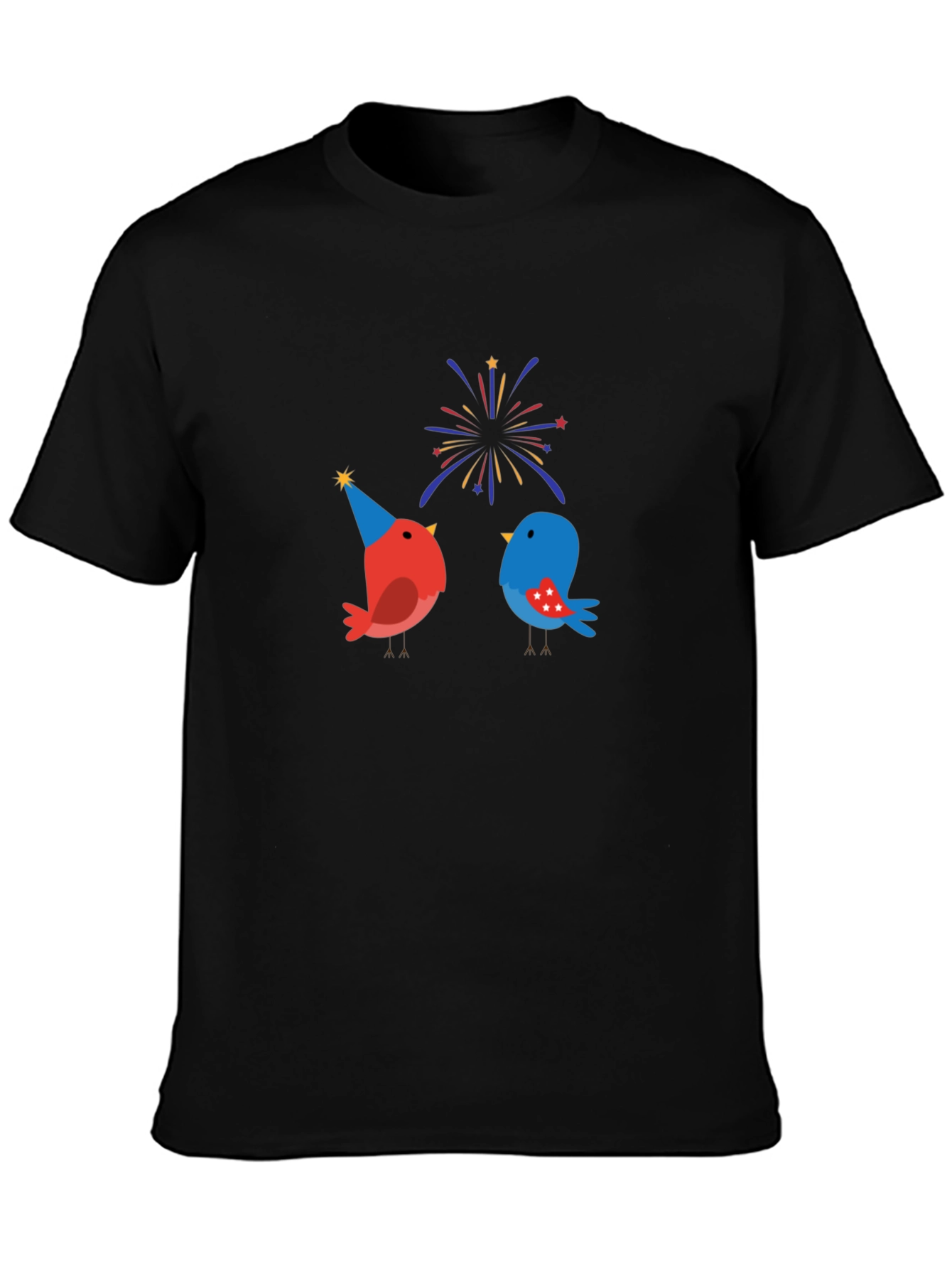 Festive Bird Graphic Black T-Shirt