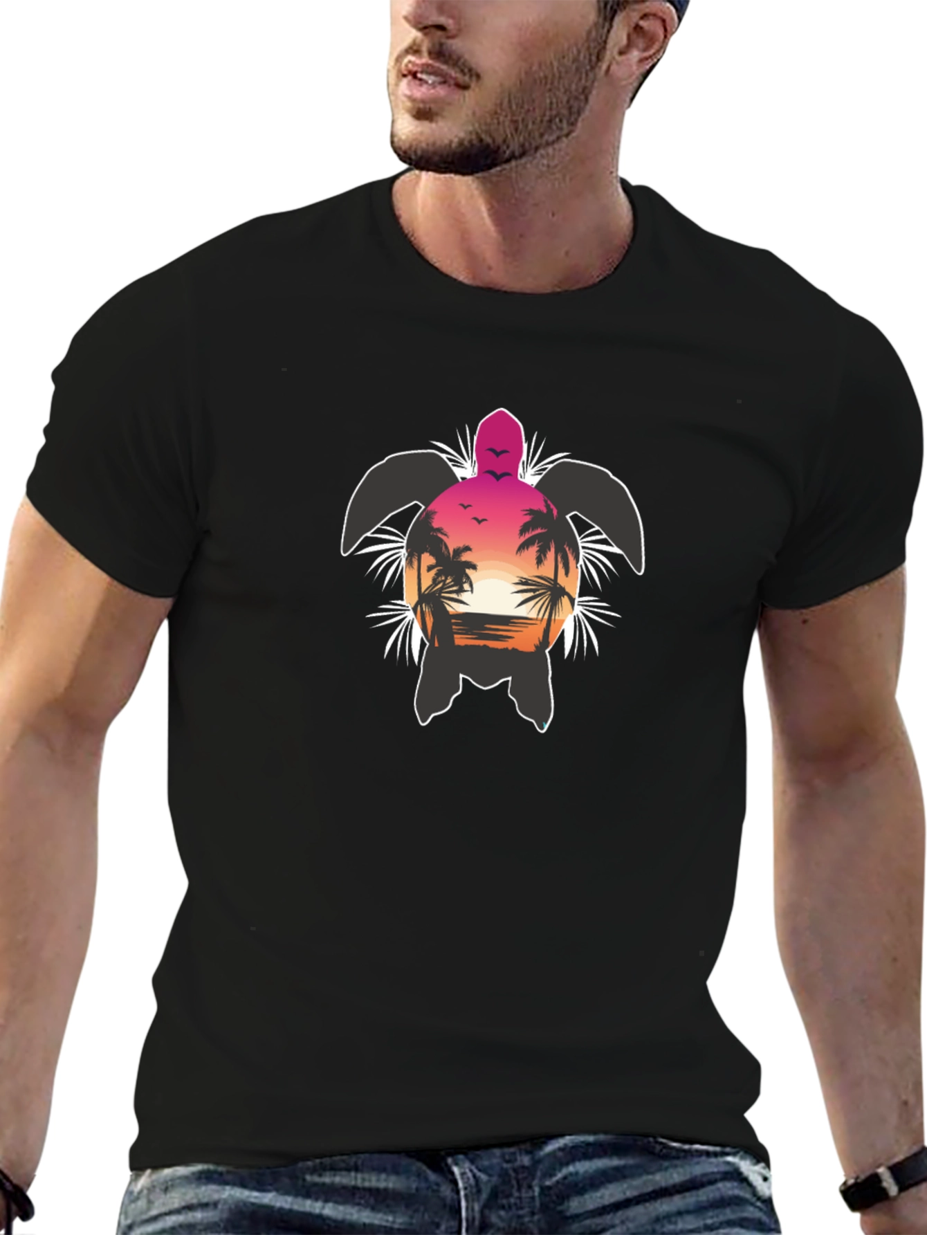 Tropical Turtle Sunset Graphic T-Shirt