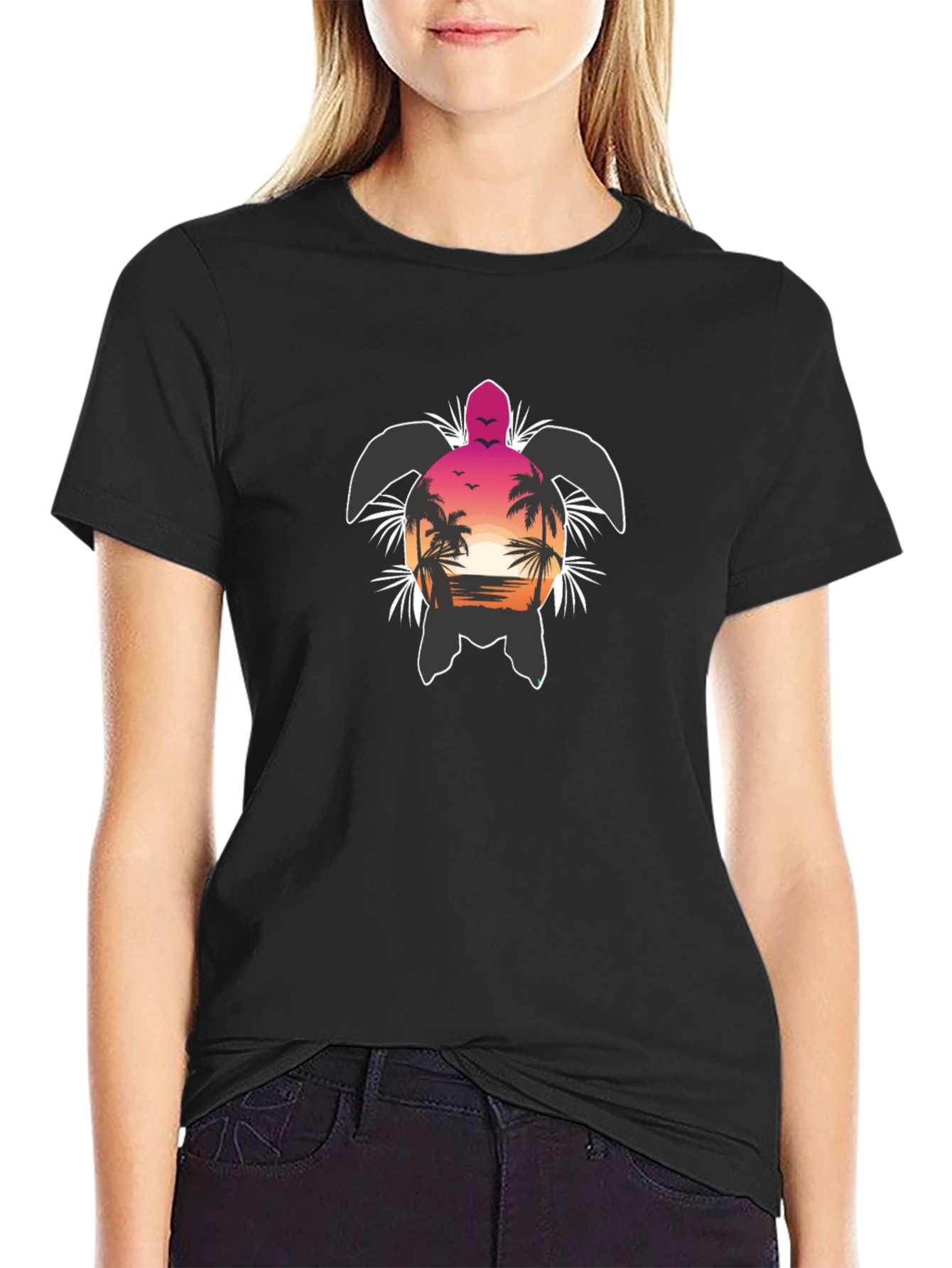 Tropical Turtle Sunset Graphic T-Shirt