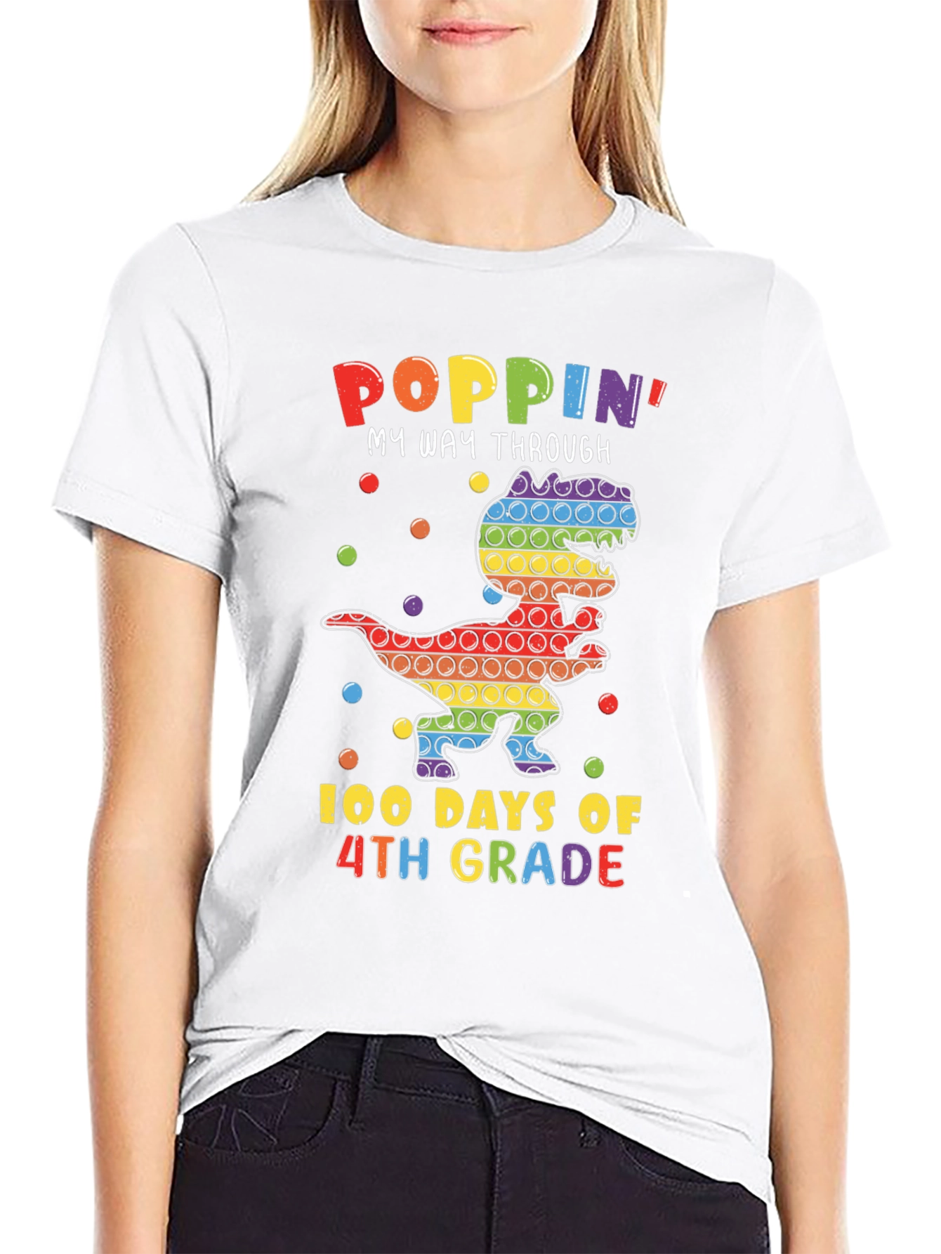Poppin 100 Days of 4th Grade Dinosaur T-Shirt