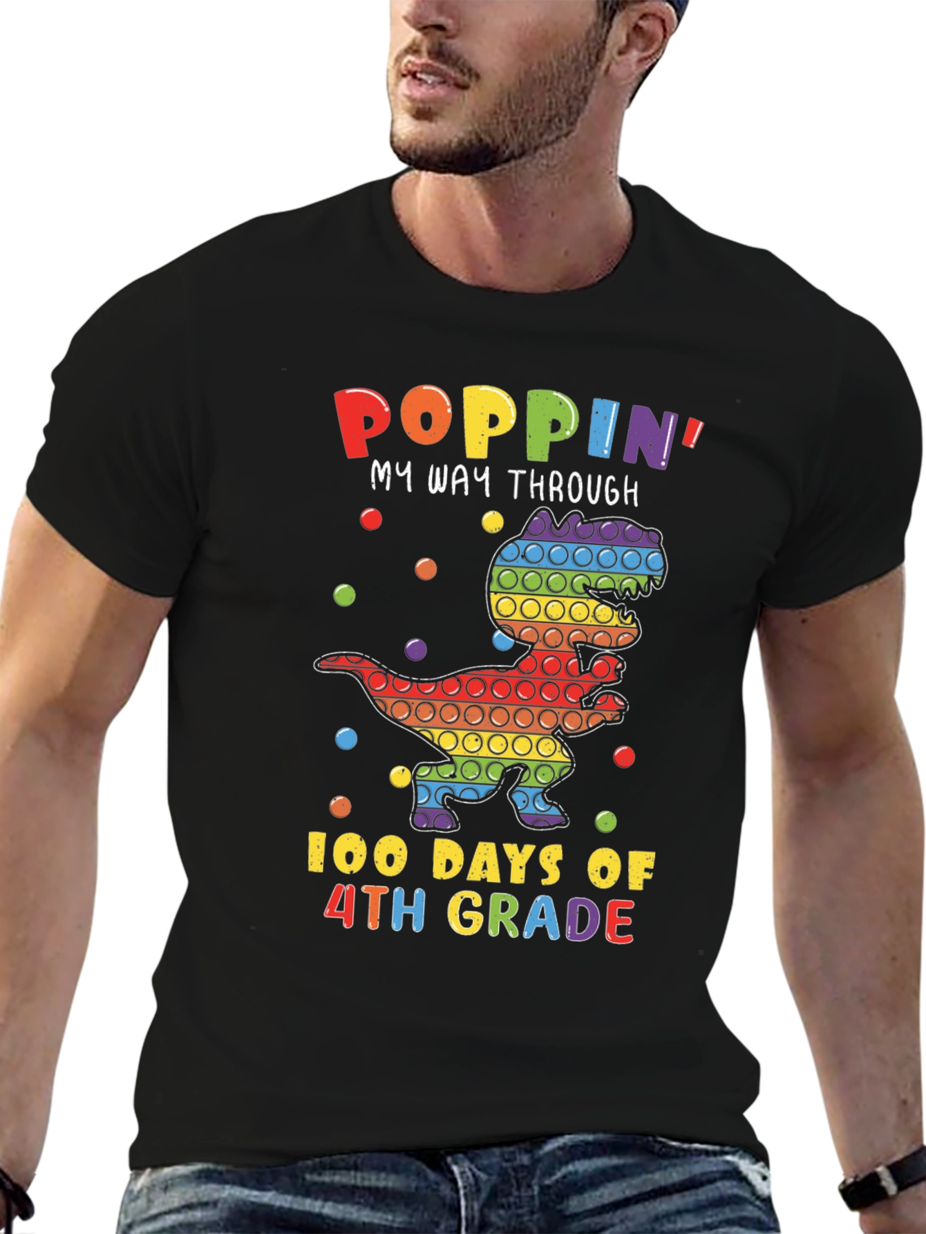 Poppin 100 Days of 4th Grade Dinosaur T-Shirt