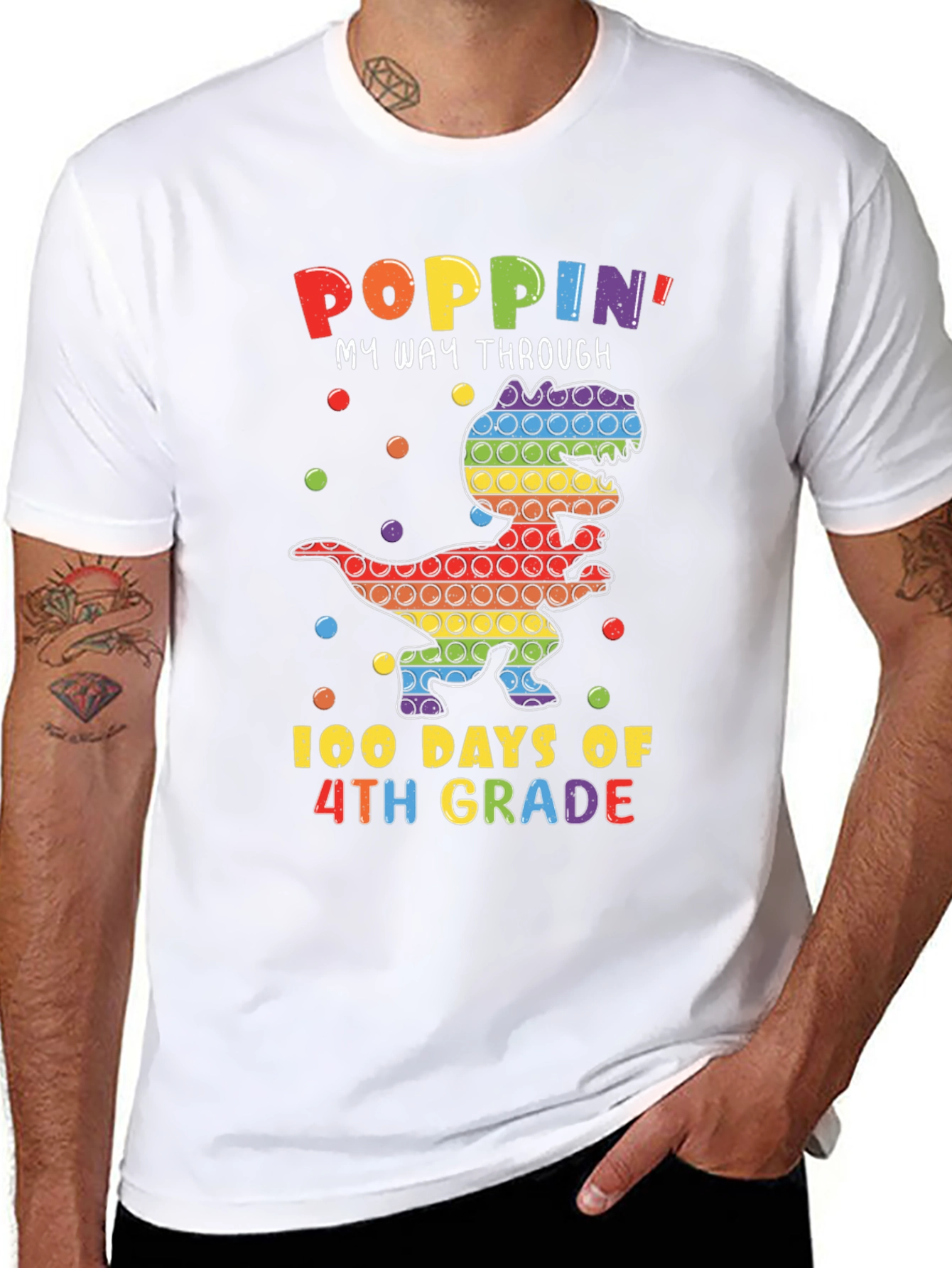 Poppin 100 Days of 4th Grade Dinosaur T-Shirt