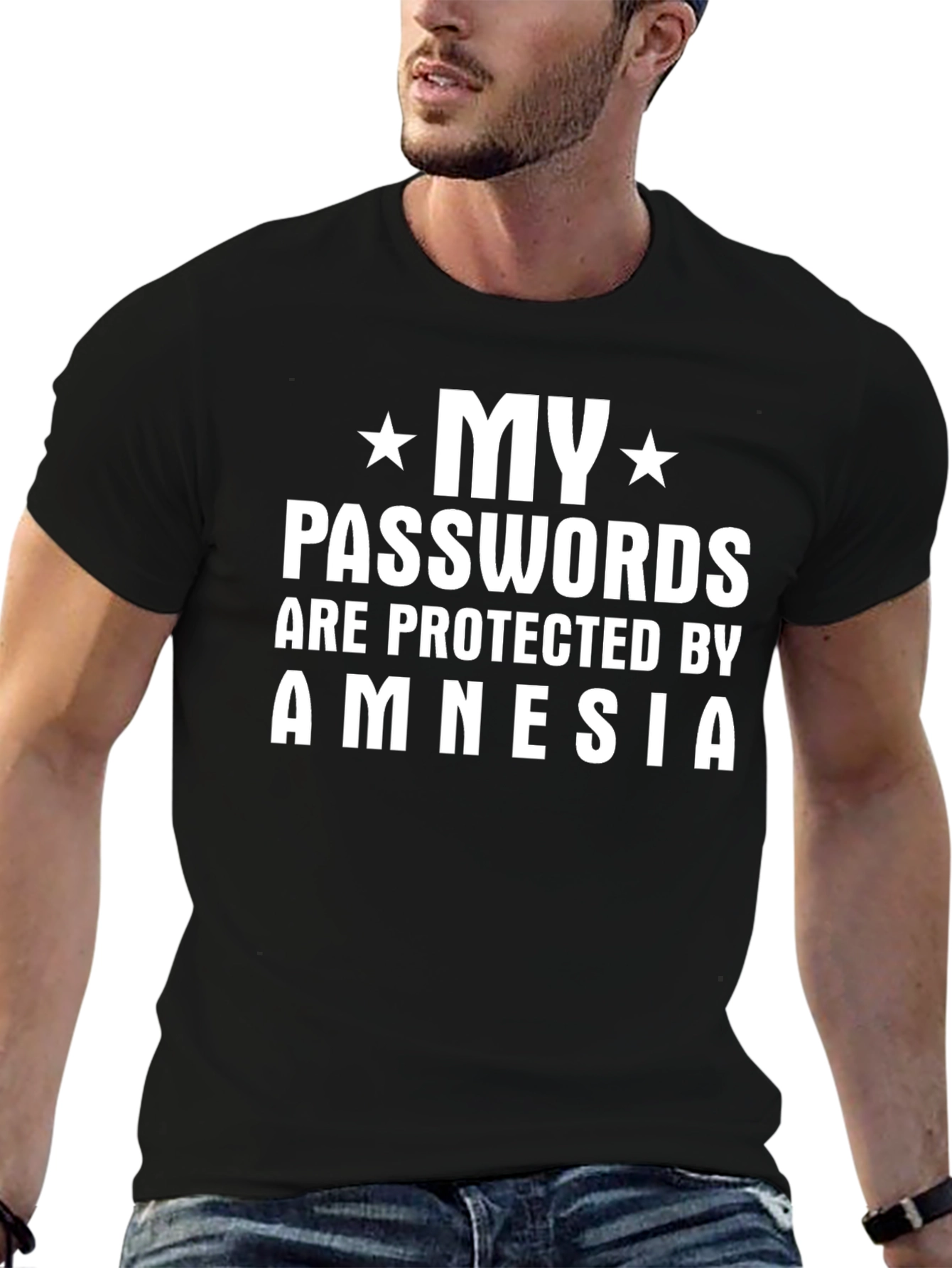 Funny Amnesia Password Protected Black T-Shirt