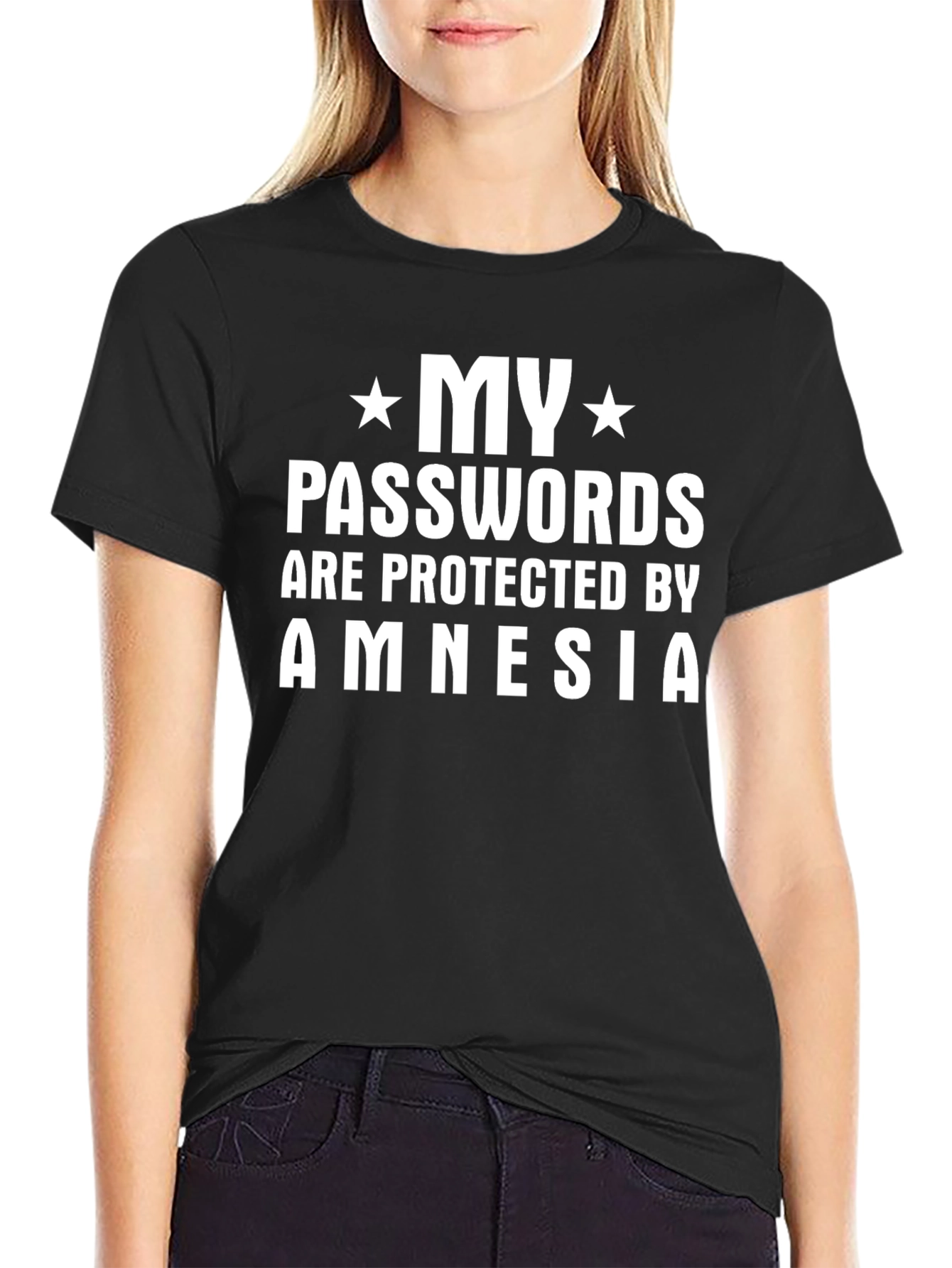 Funny Amnesia Password Protected Black T-Shirt