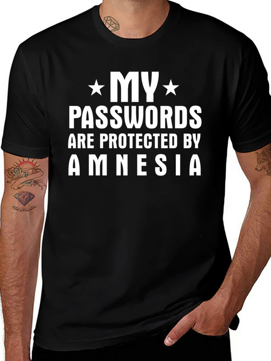 Funny Amnesia Password Protected Black T-Shirt