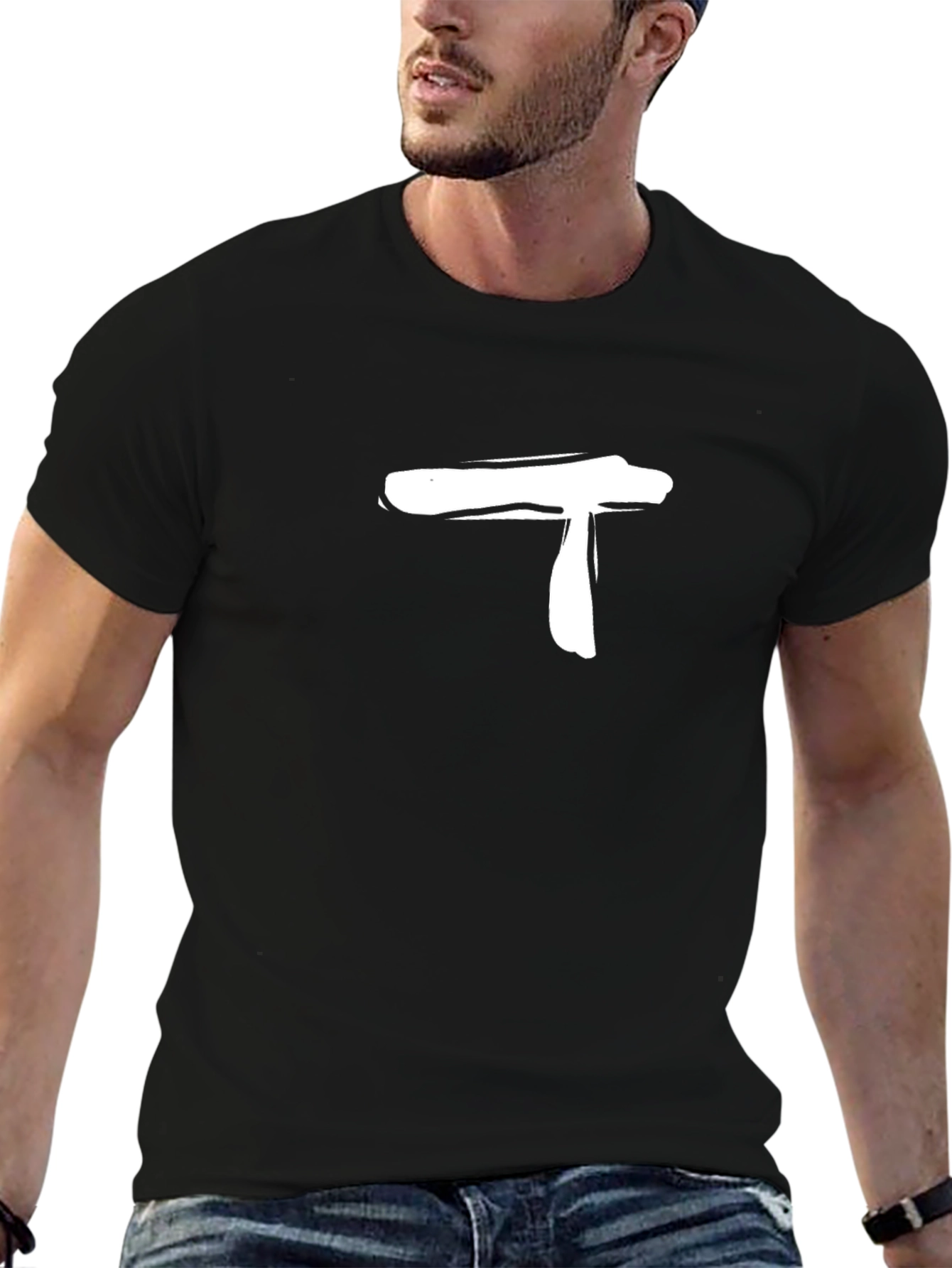 Minimalist Letter T Graphic Black T-Shirt