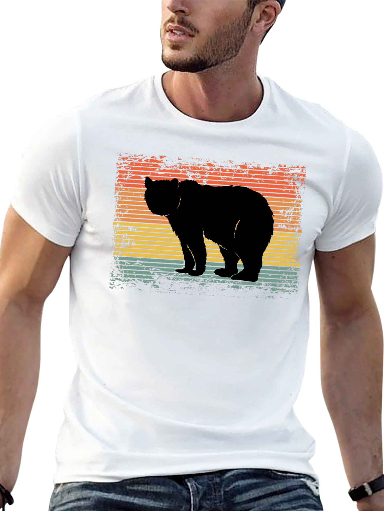 Retro Bear Silhouette Graphic T-Shirt