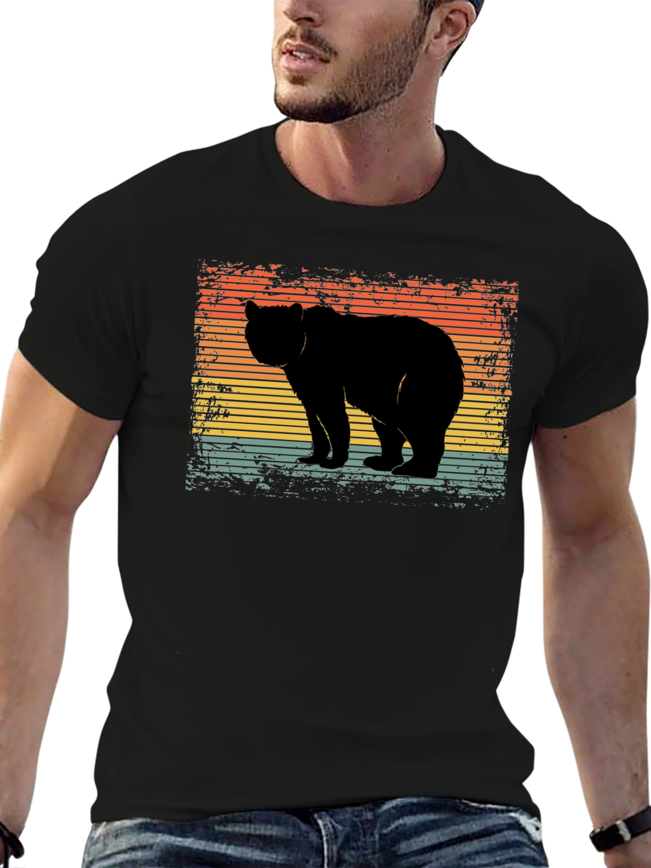 Retro Bear Silhouette Graphic T-Shirt