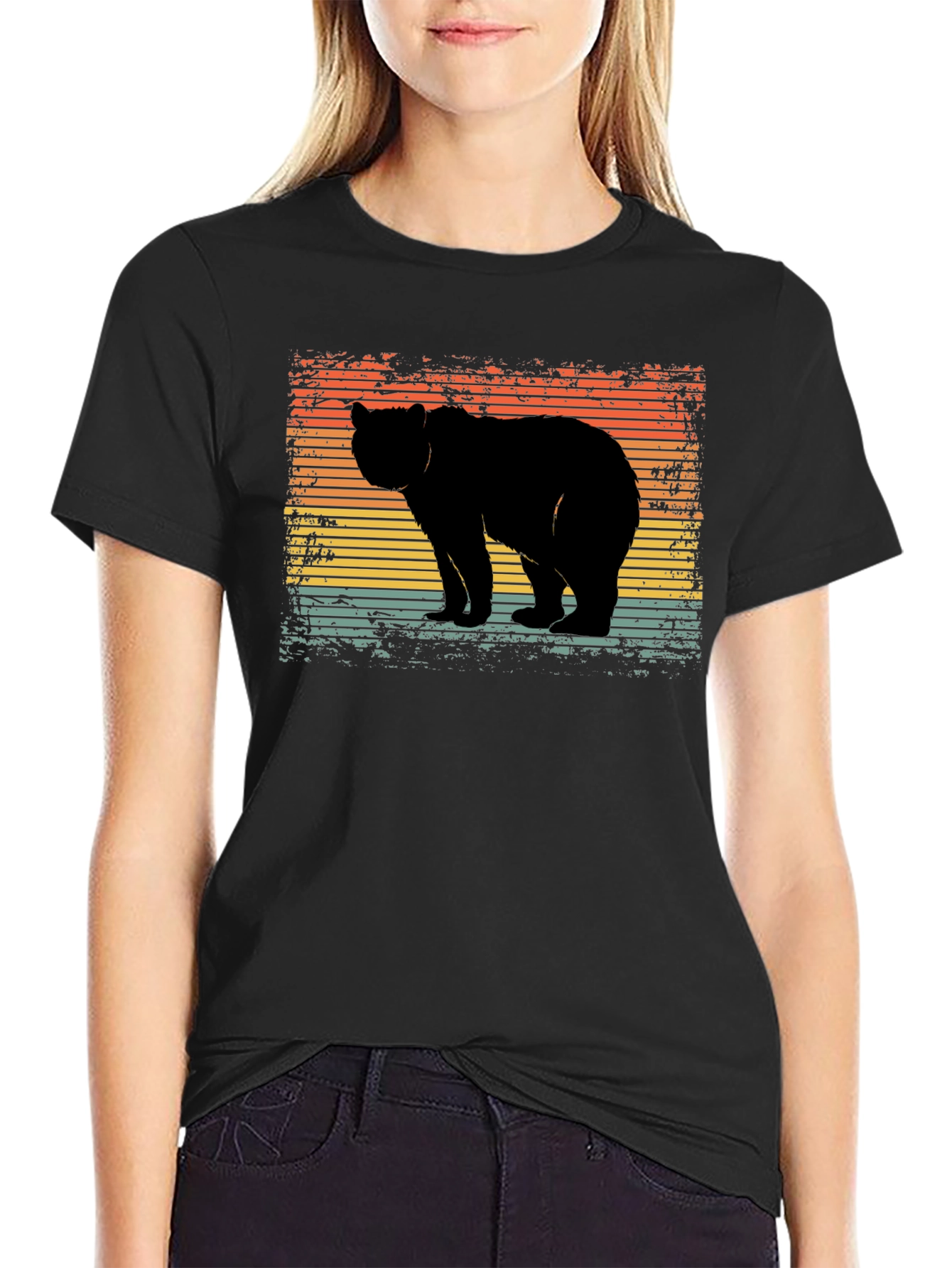 Retro Bear Silhouette Graphic T-Shirt