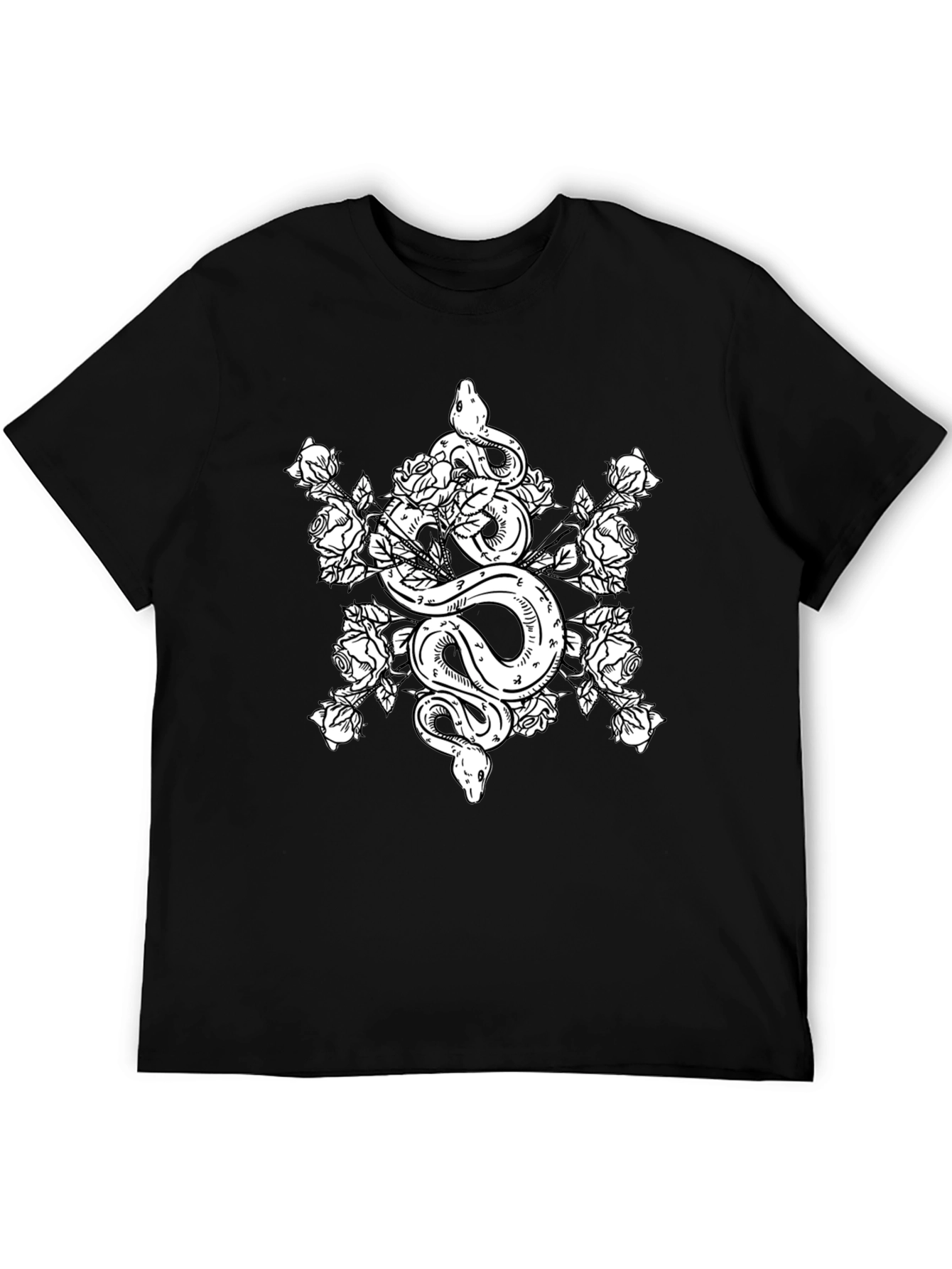 Snake & Roses Graphic Tee - Black Cotton T-Shirt