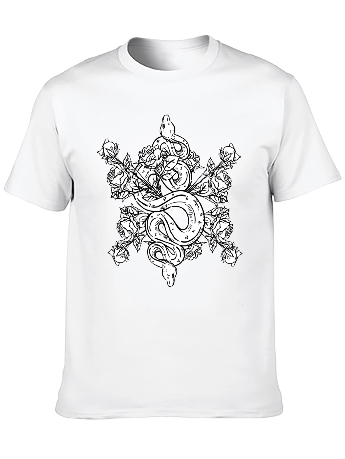 Snake & Roses Graphic Tee - Black Cotton T-Shirt
