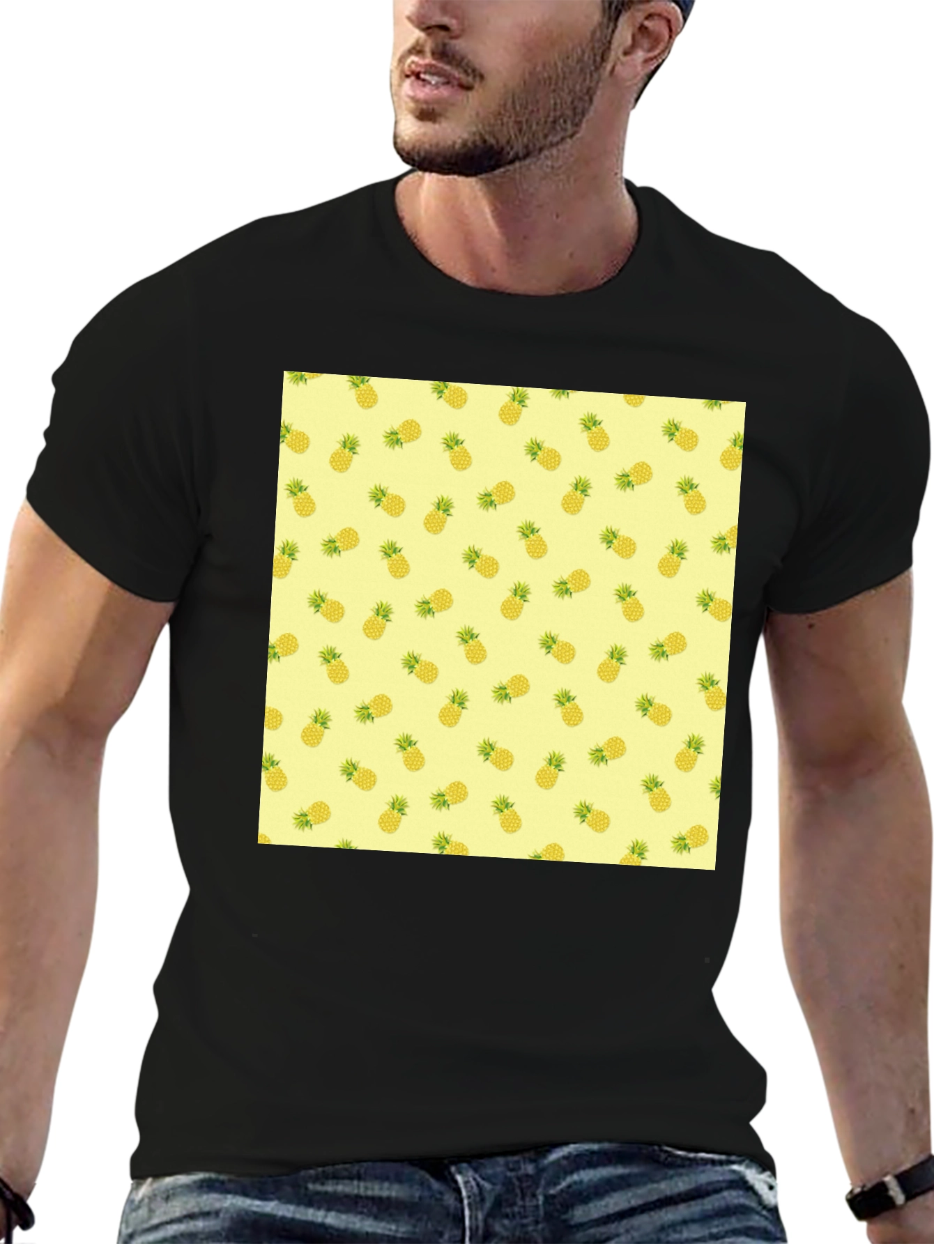 Pineapple Pattern Graphic Tee - Black