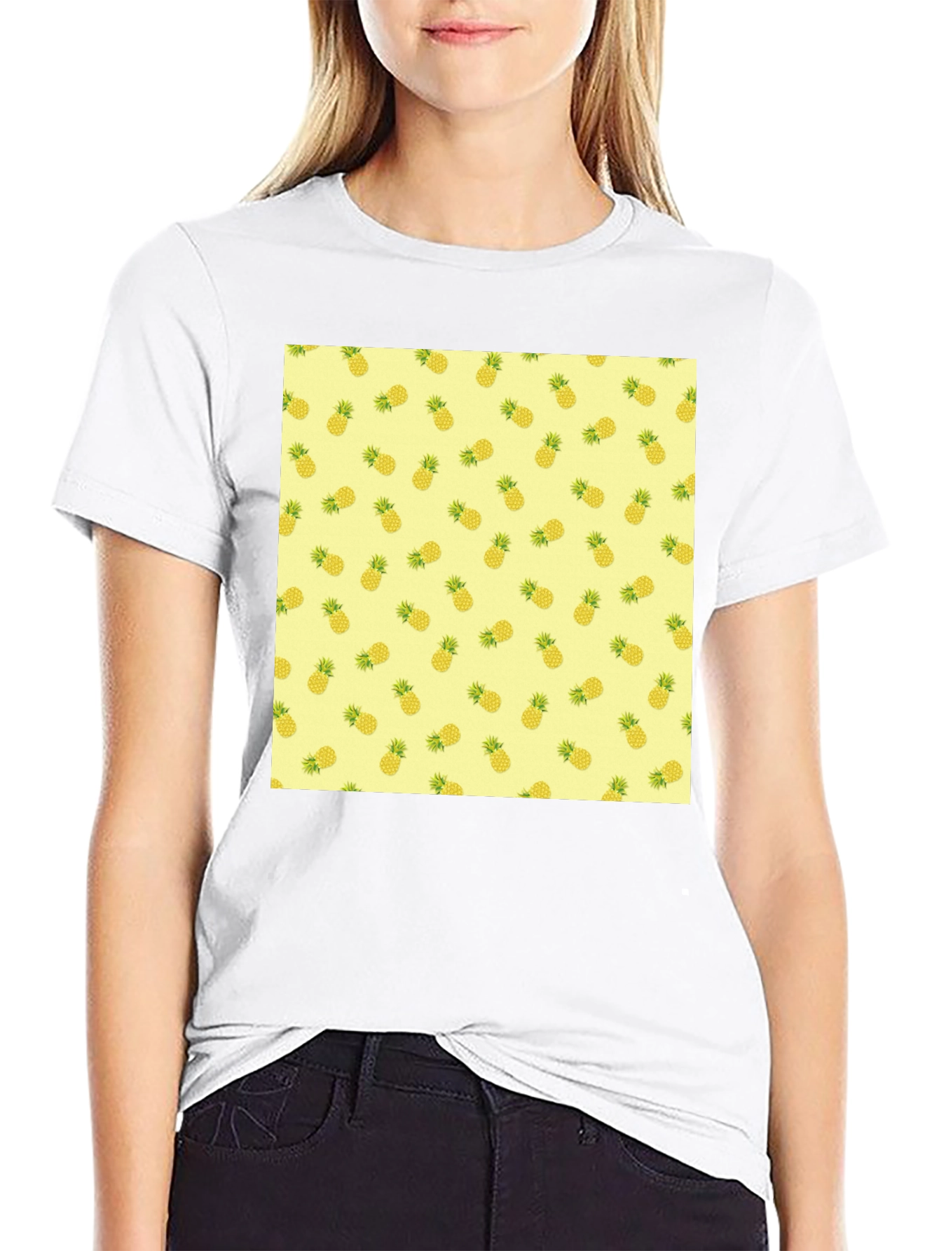 Pineapple Pattern Graphic Tee - Black