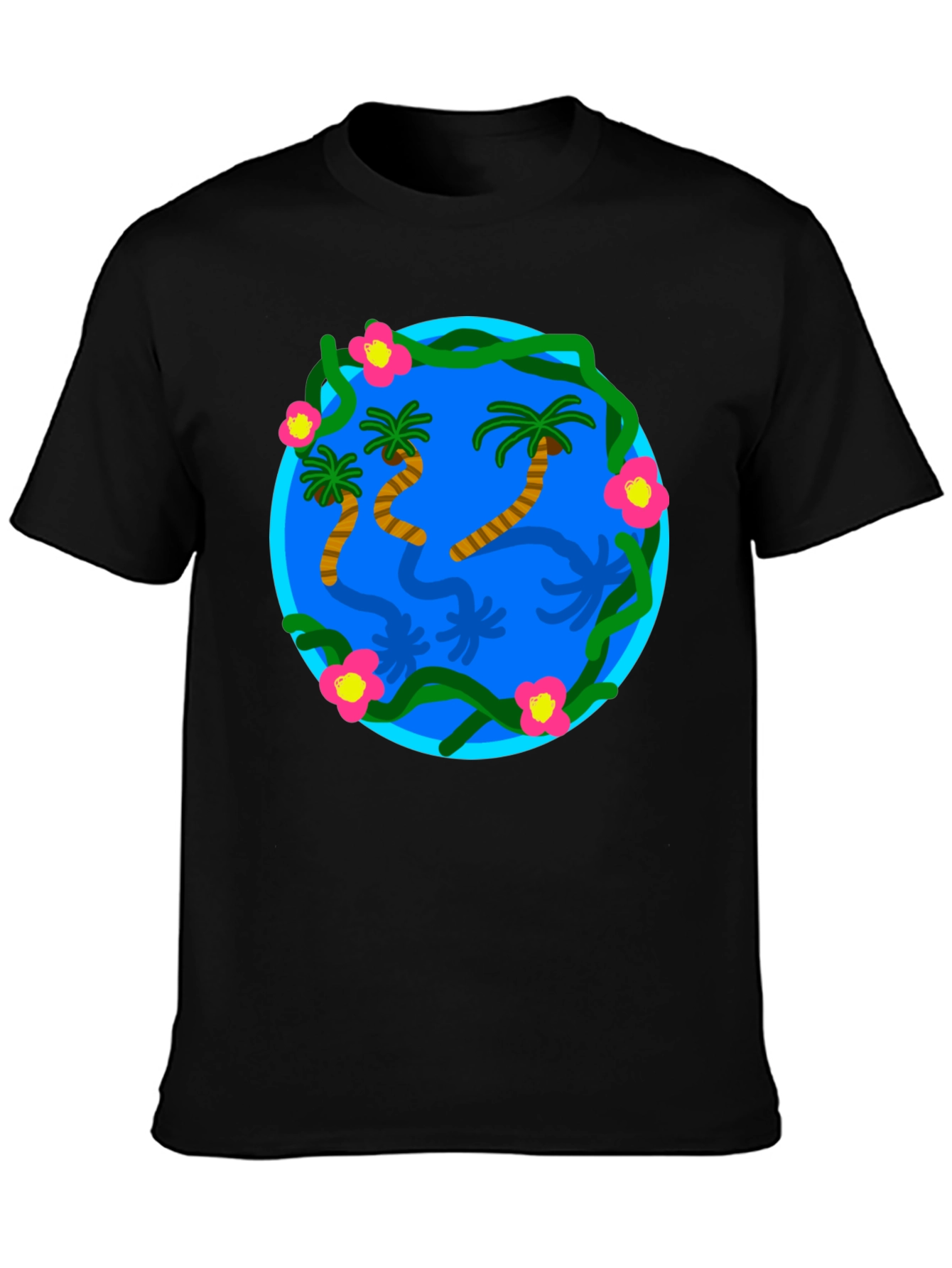 Tropical Island Graphic Black T-Shirt