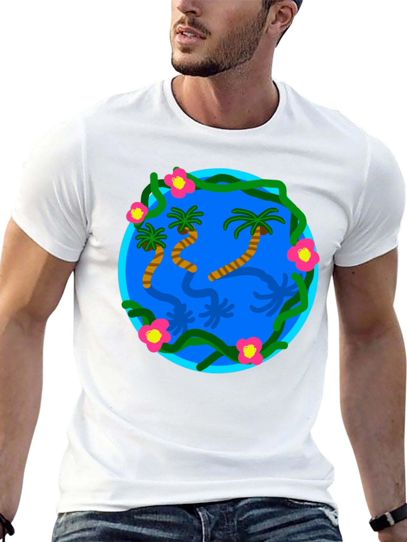 Tropical Island Graphic Black T-Shirt