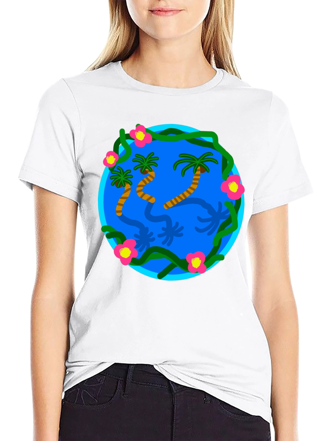 Tropical Island Graphic Black T-Shirt