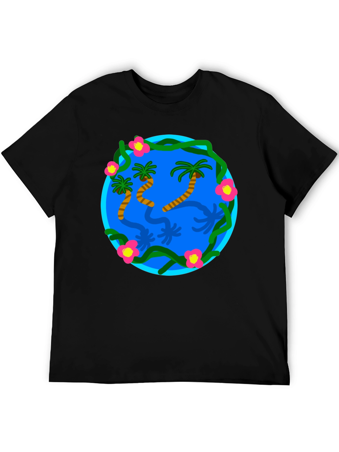 Tropical Island Graphic Black T-Shirt