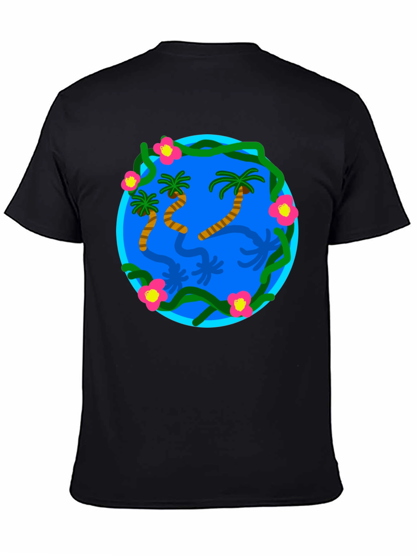 Tropical Island Graphic Black T-Shirt