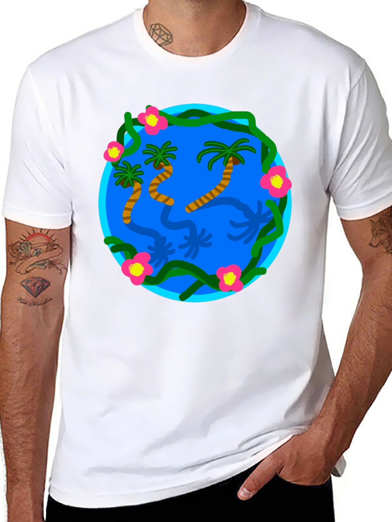 Tropical Island Graphic Black T-Shirt