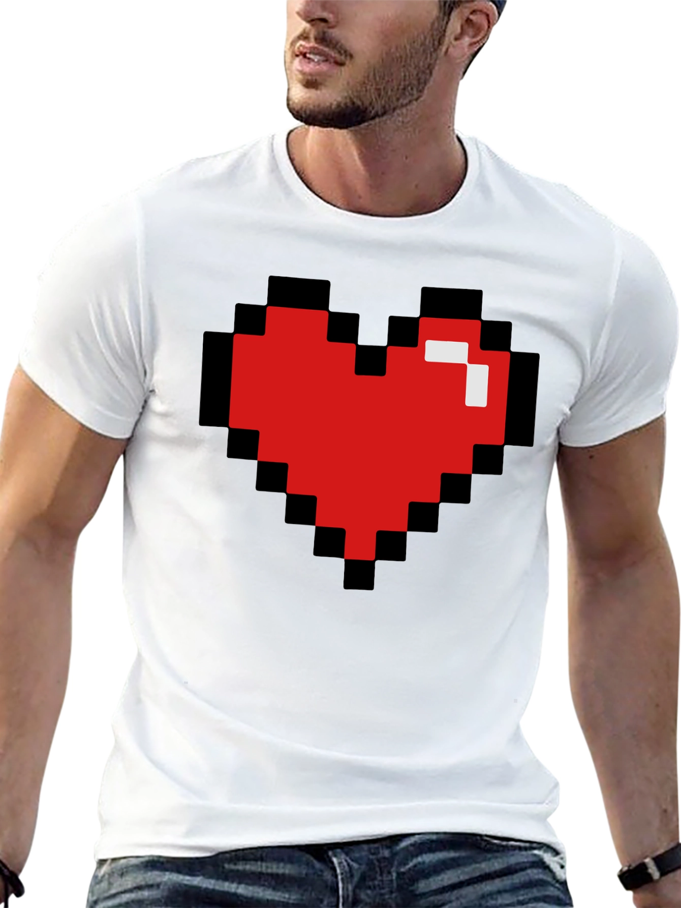 Pixel Heart Black T-Shirt - Gamer Love