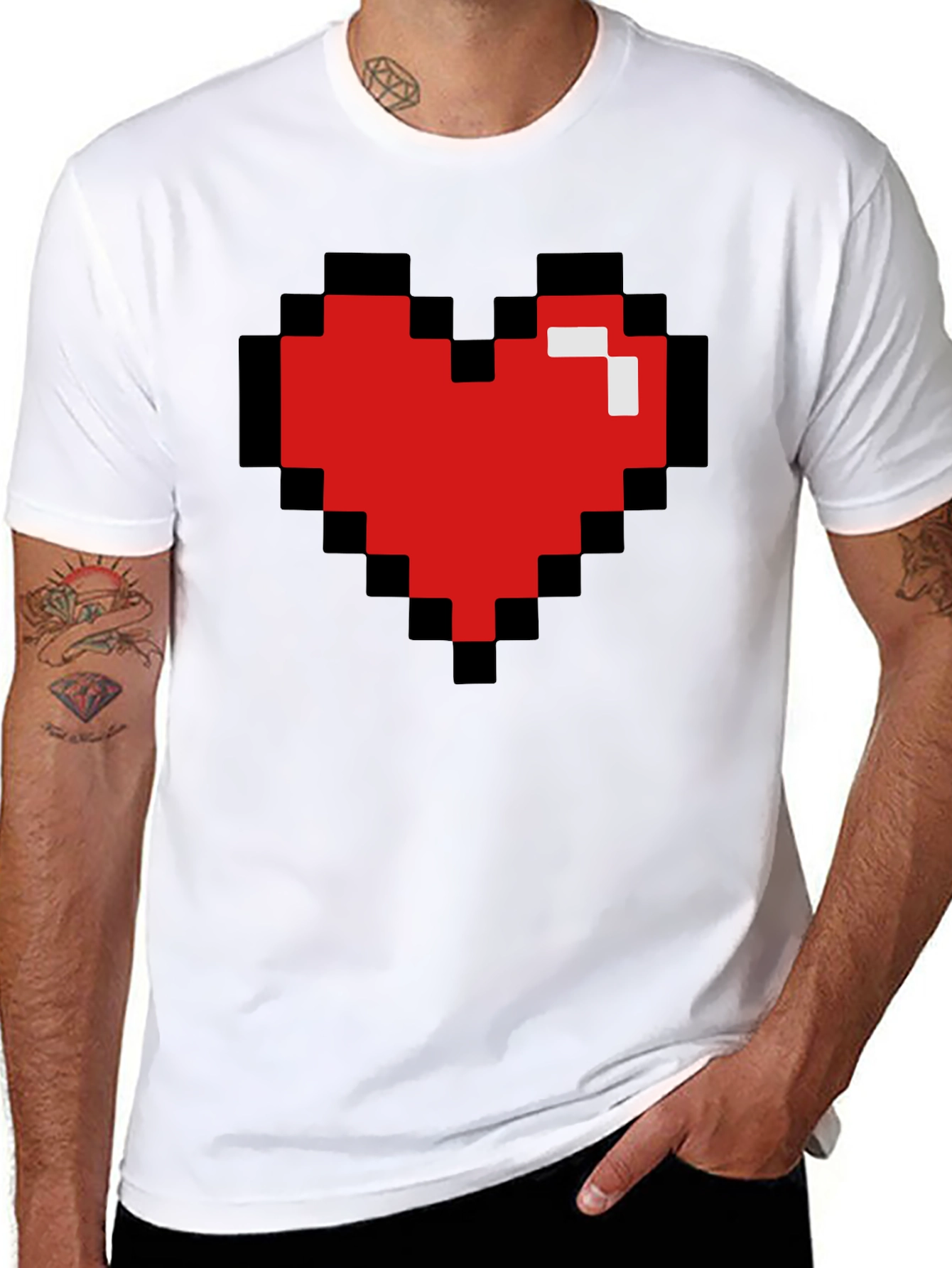 Pixel Heart Black T-Shirt - Gamer Love