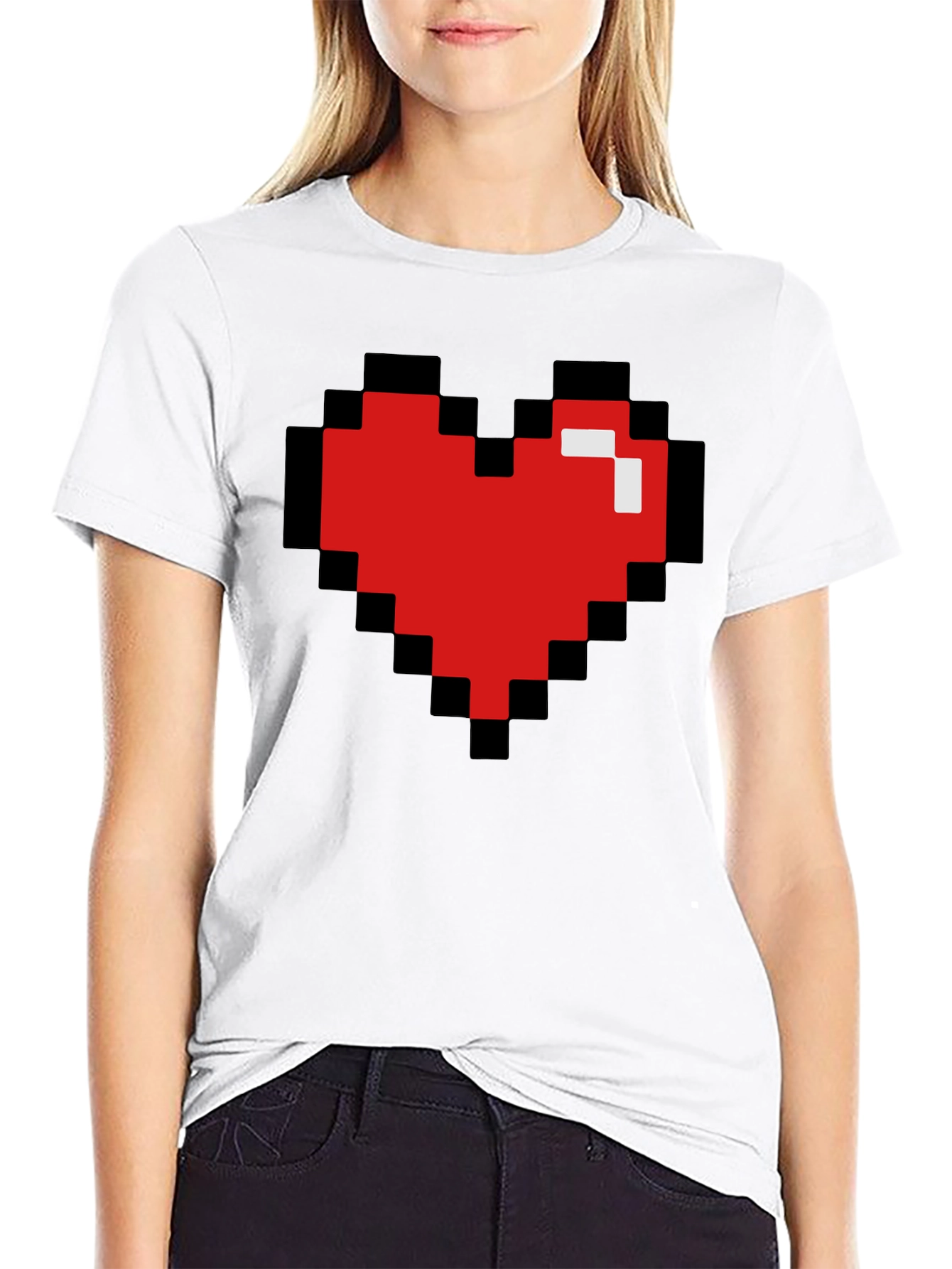 Pixel Heart Black T-Shirt - Gamer Love