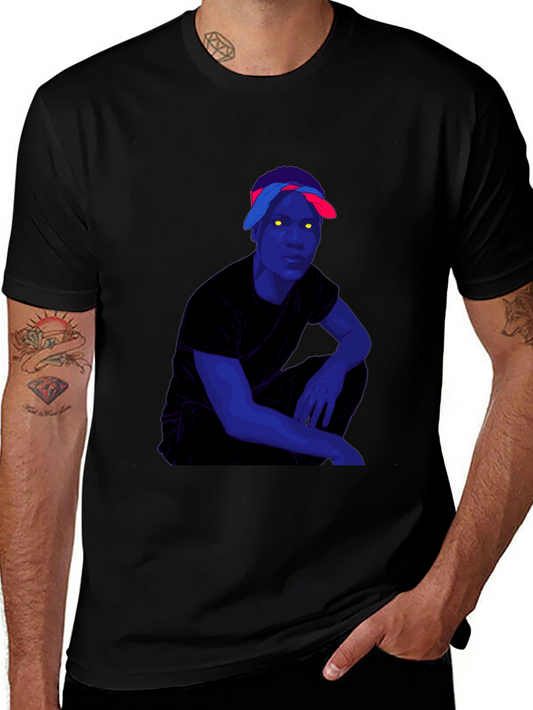 Graphic Print Black T-Shirt with Edgy Character Art