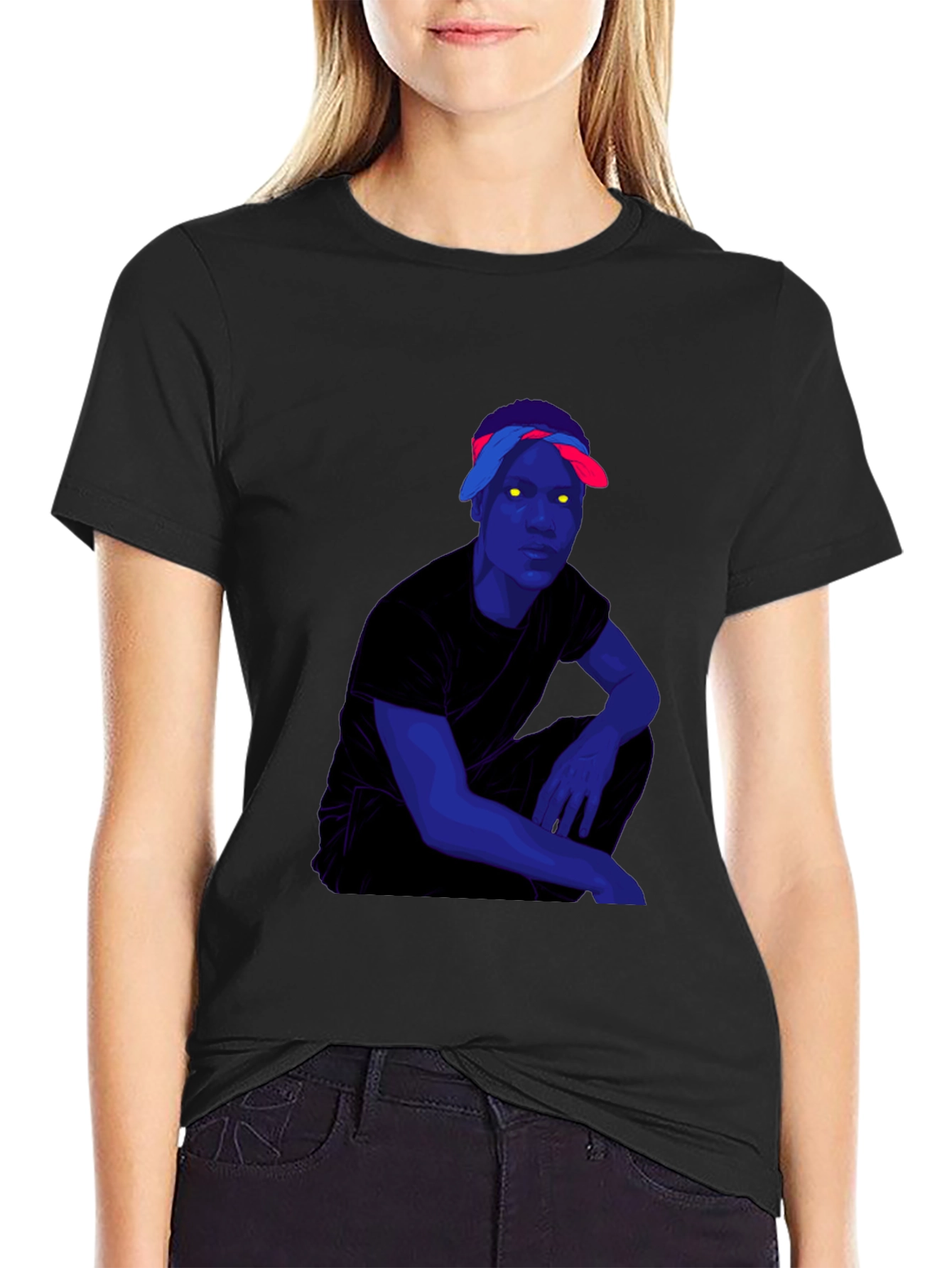 Graphic Print Black T-Shirt with Edgy Character Art