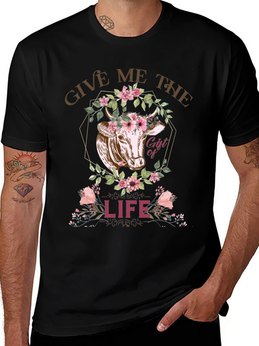Cow Gift of Life Graphic Tee - Black