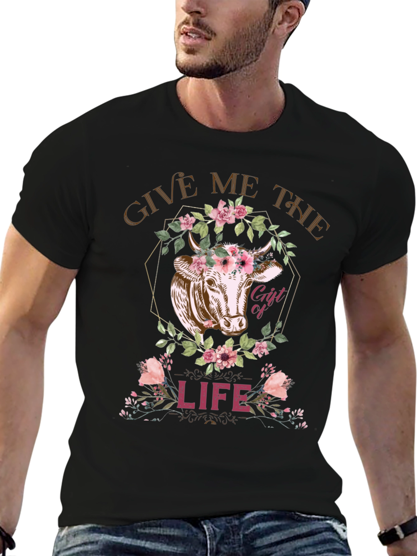 Cow Gift of Life Graphic Tee - Black
