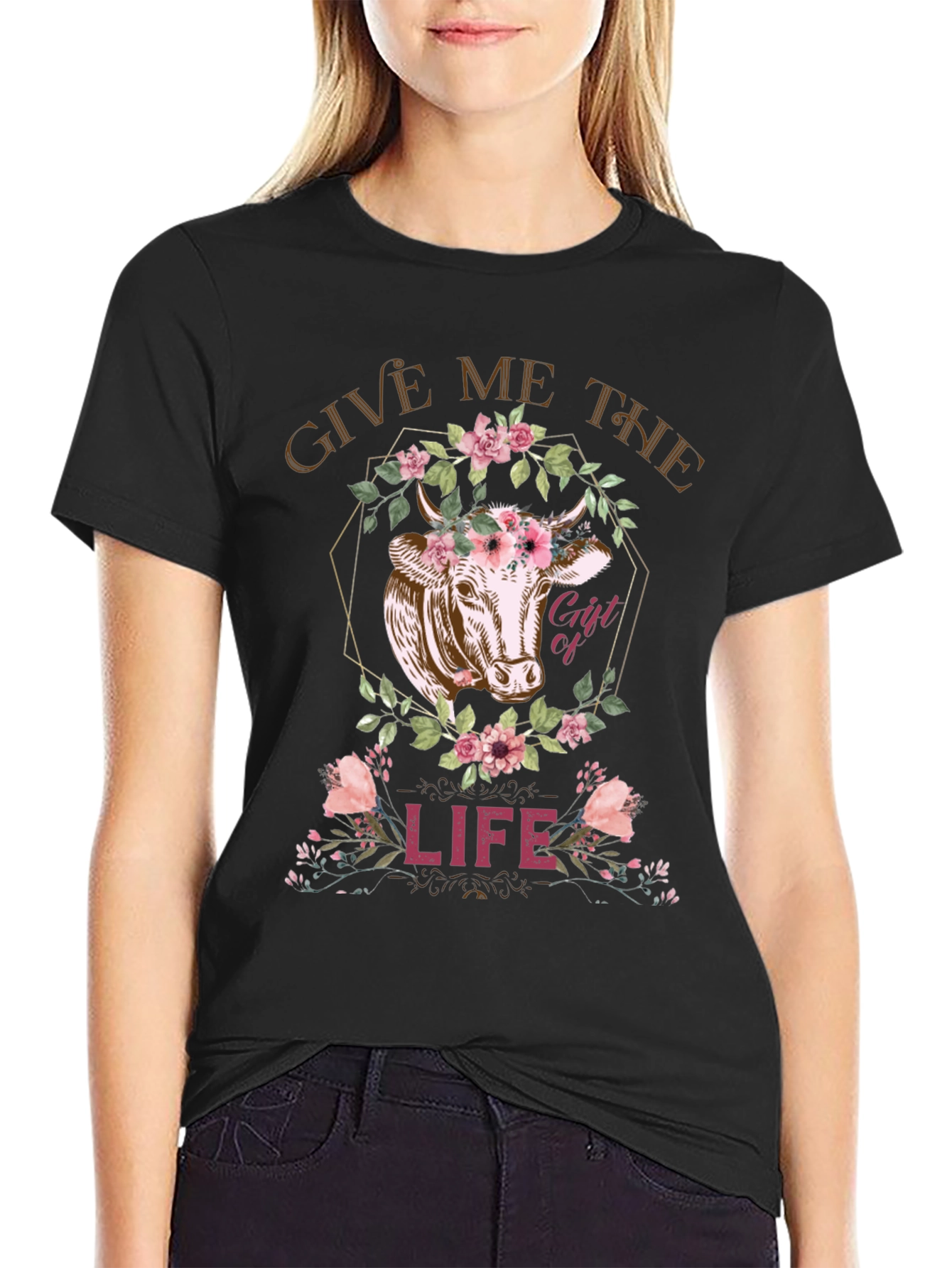 Cow Gift of Life Graphic Tee - Black