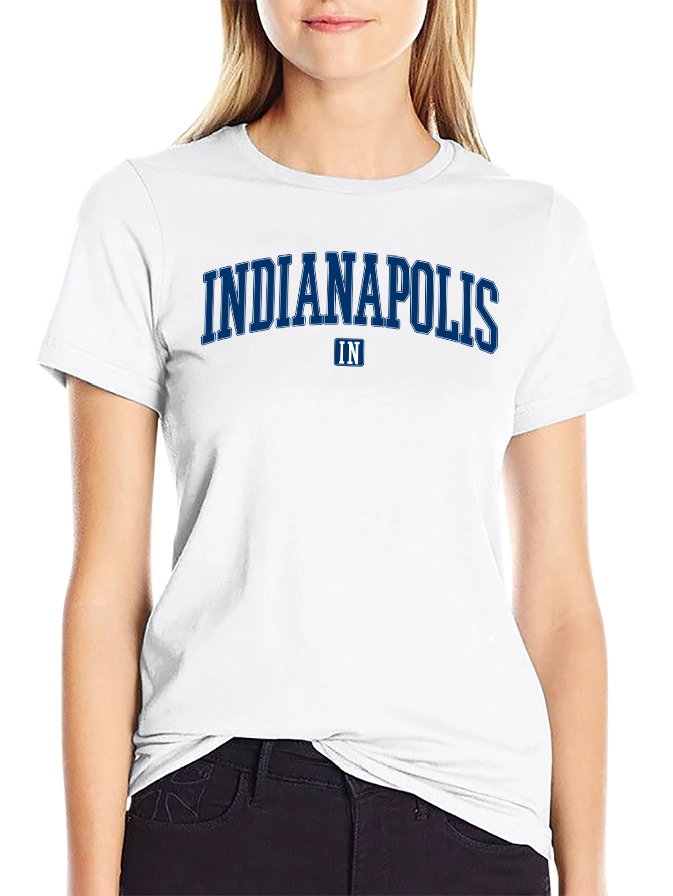 Indianapolis IN Blue Text Graphic Print Black T-Shirt
