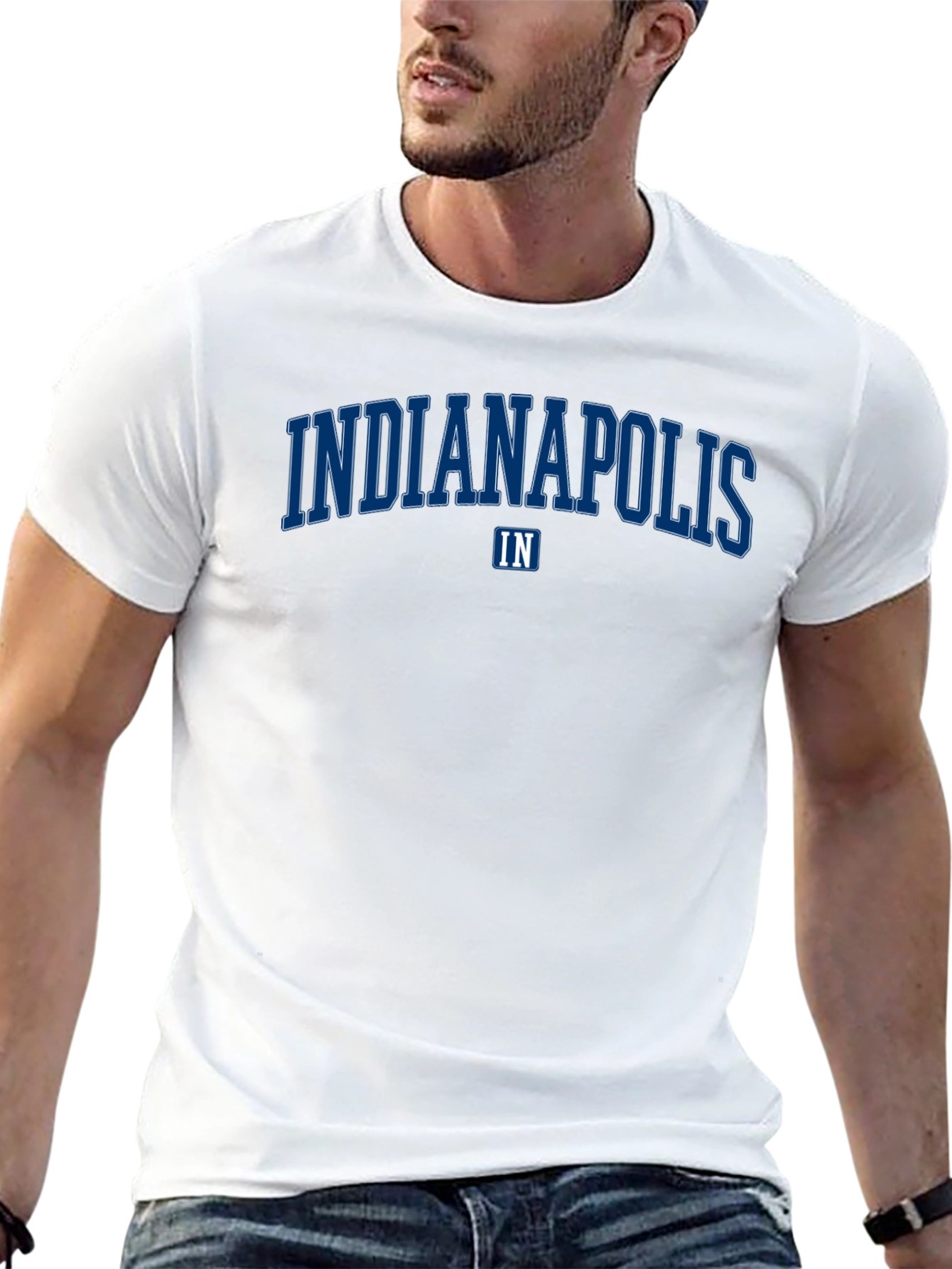 Indianapolis IN Blue Text Graphic Print Black T-Shirt
