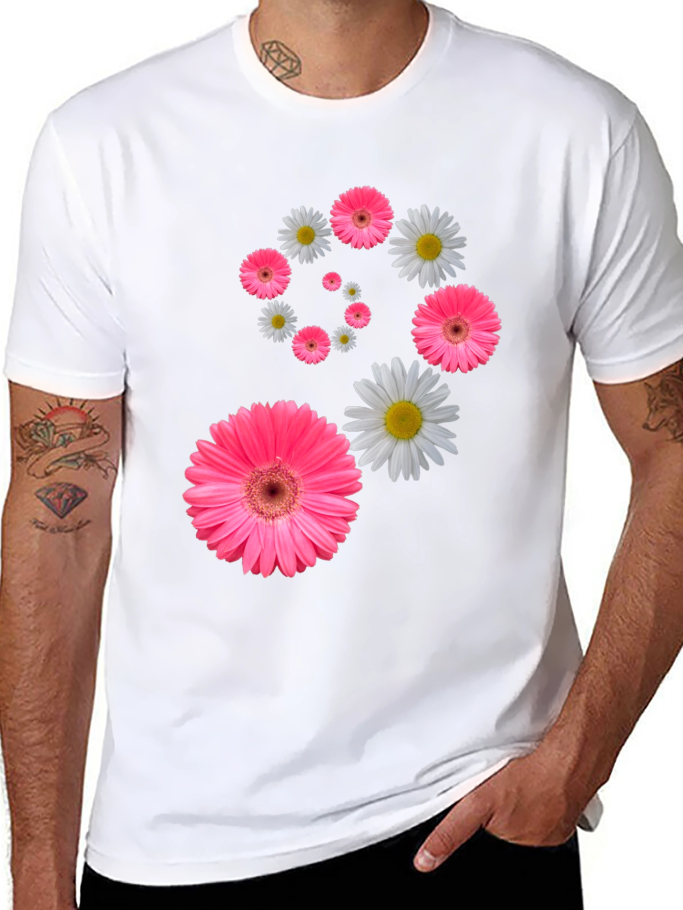Floral Swirl T-Shirt - Pink Daisy Design