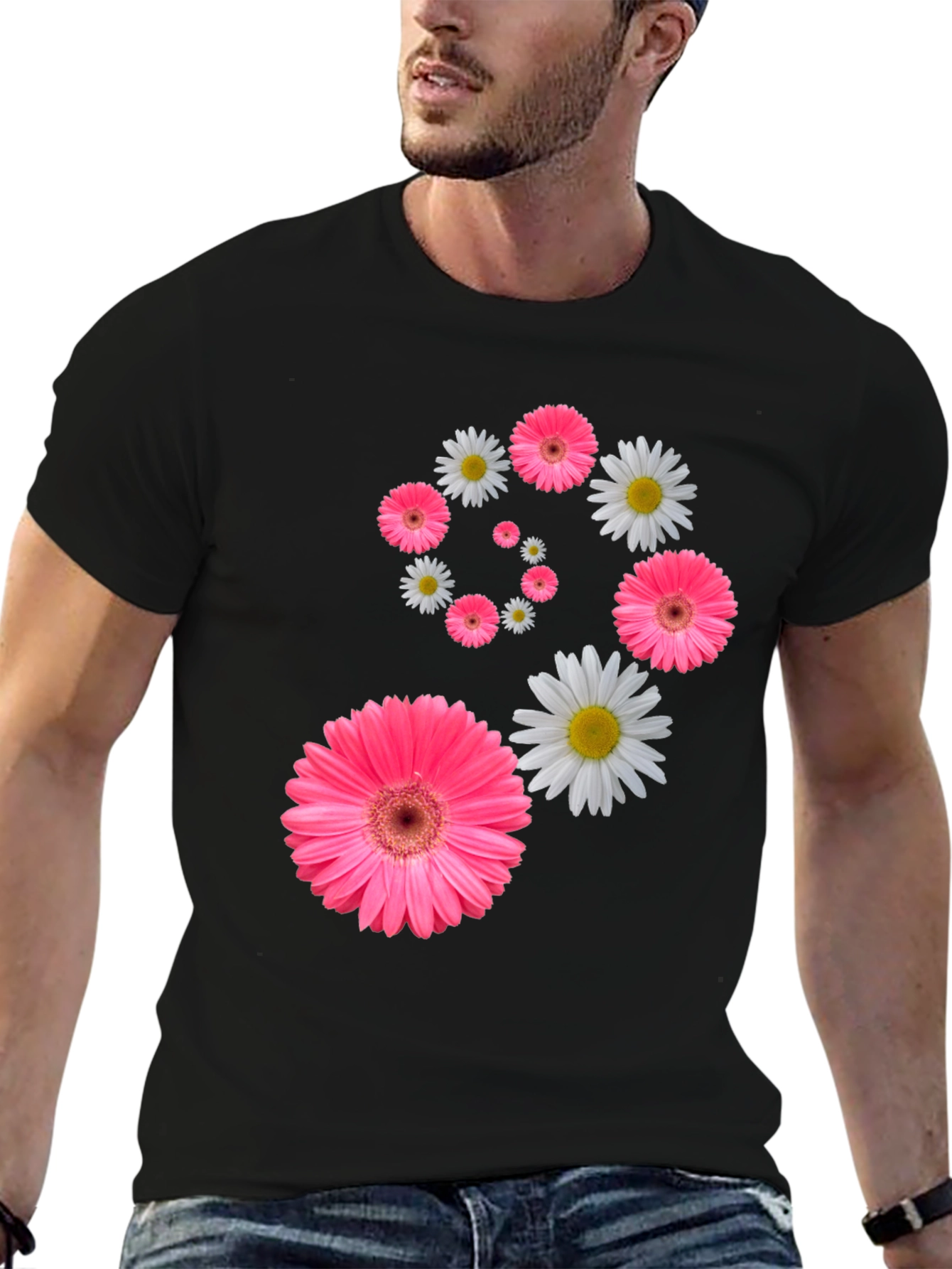 Floral Swirl T-Shirt - Pink Daisy Design