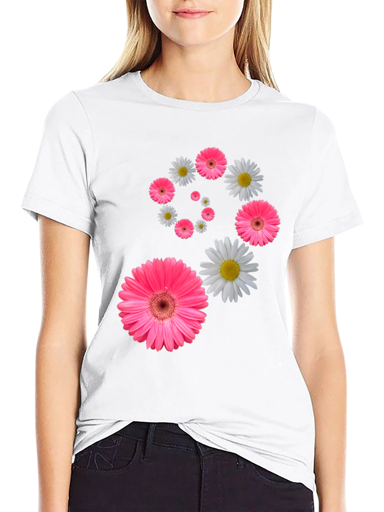 Floral Swirl T-Shirt - Pink Daisy Design