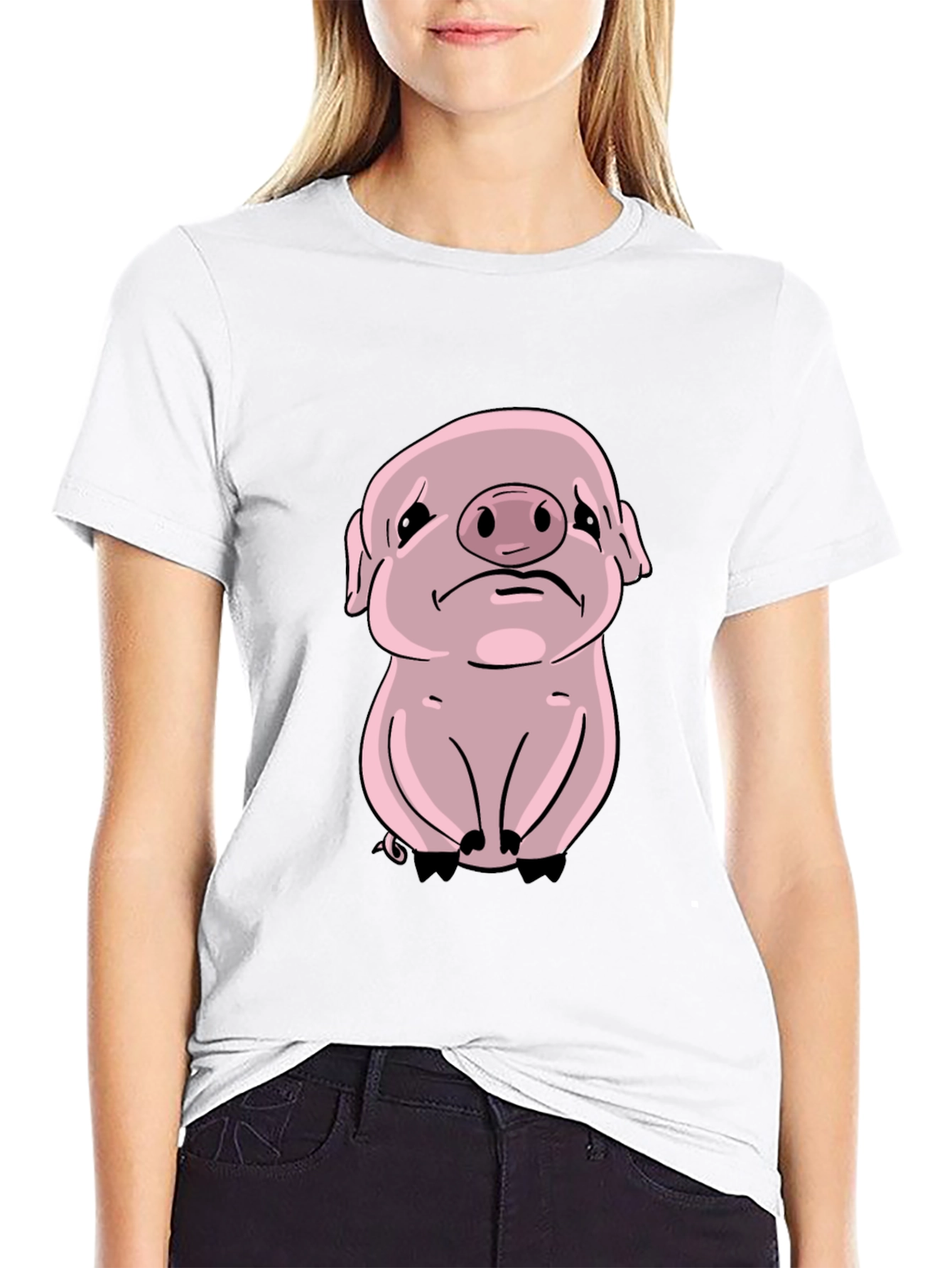 Sad Pig Graphic Tee - Black Cotton Comfort