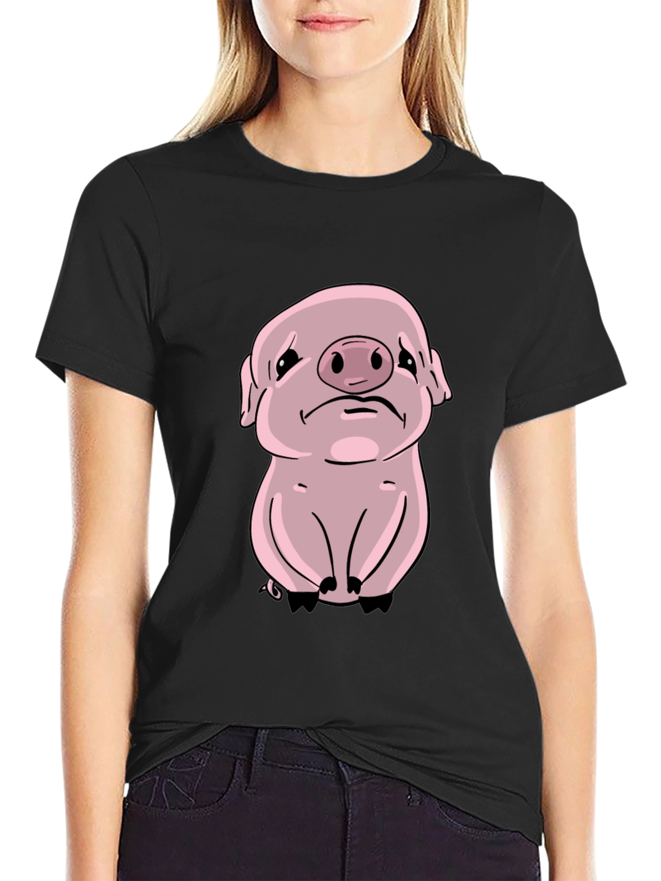 Sad Pig Graphic Tee - Black Cotton Comfort