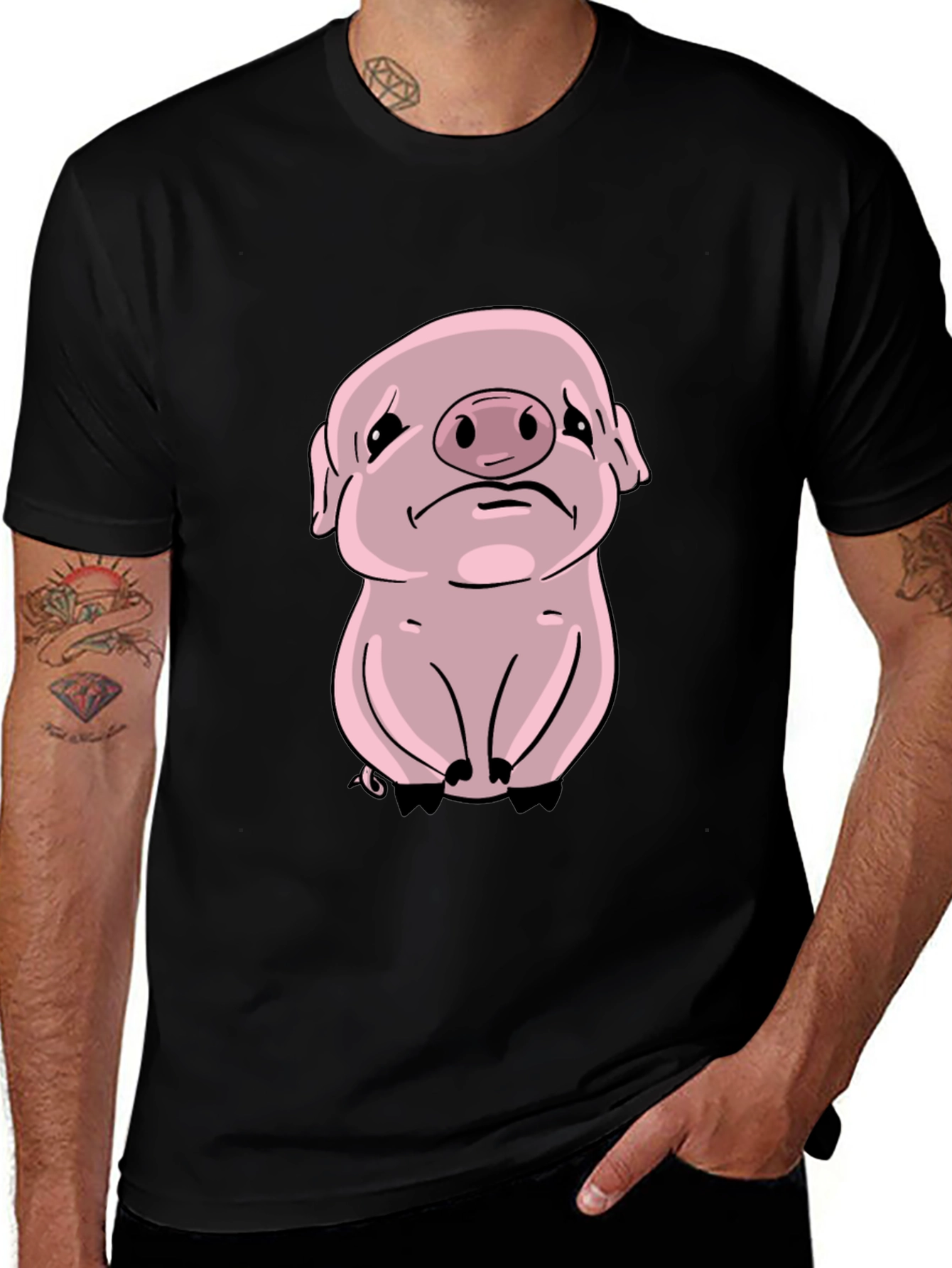 Sad Pig Graphic Tee - Black Cotton Comfort