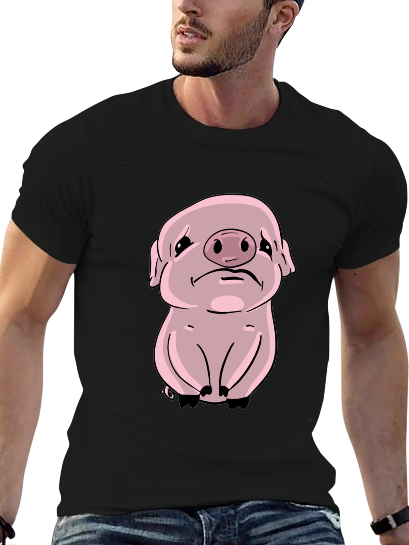 Sad Pig Graphic Tee - Black Cotton Comfort